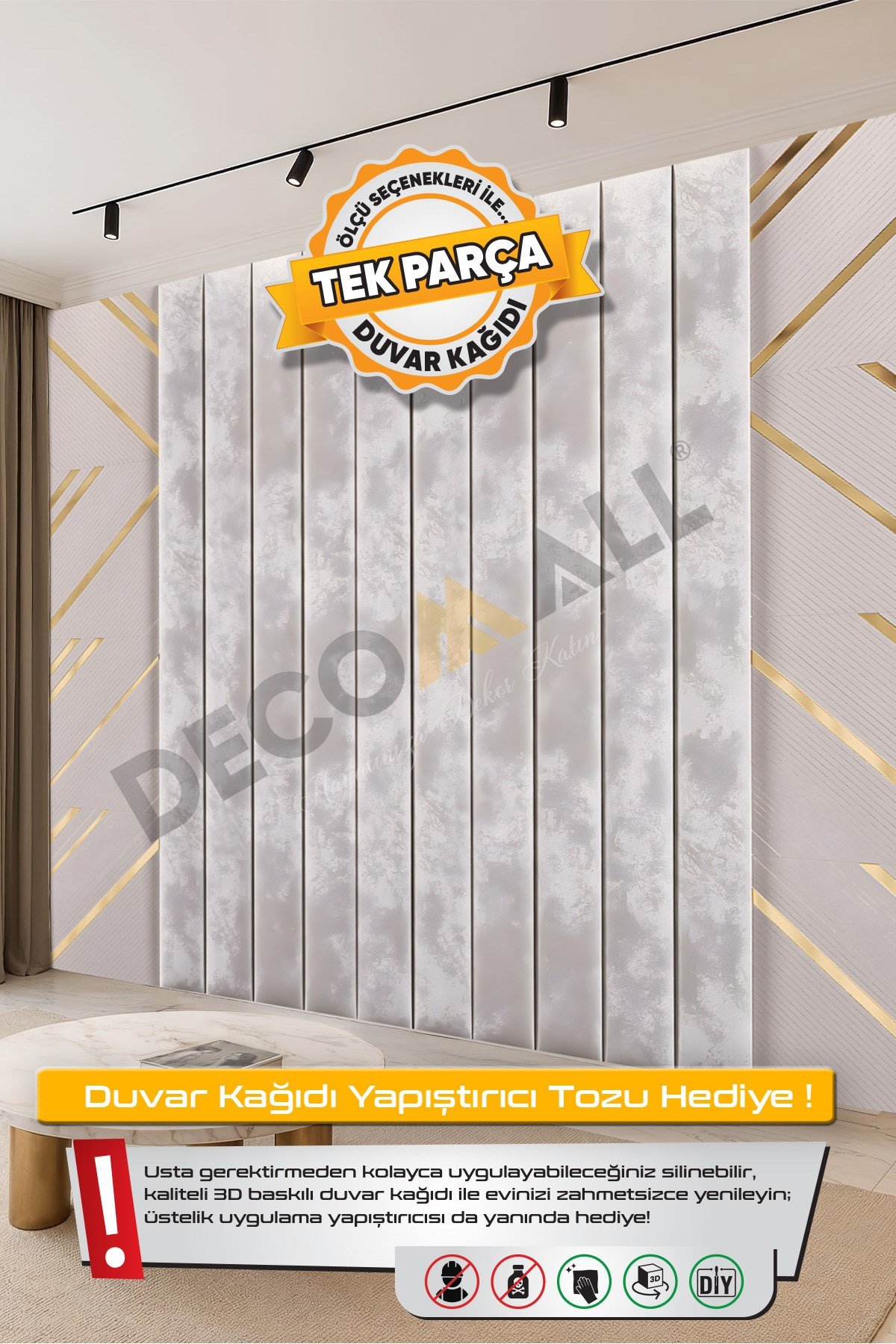(TV-80) TV Arkası Duvar Kağıdı Tek Parça 3D Çita Mermer Görünümlü Salon Ofis Duvar Posteri