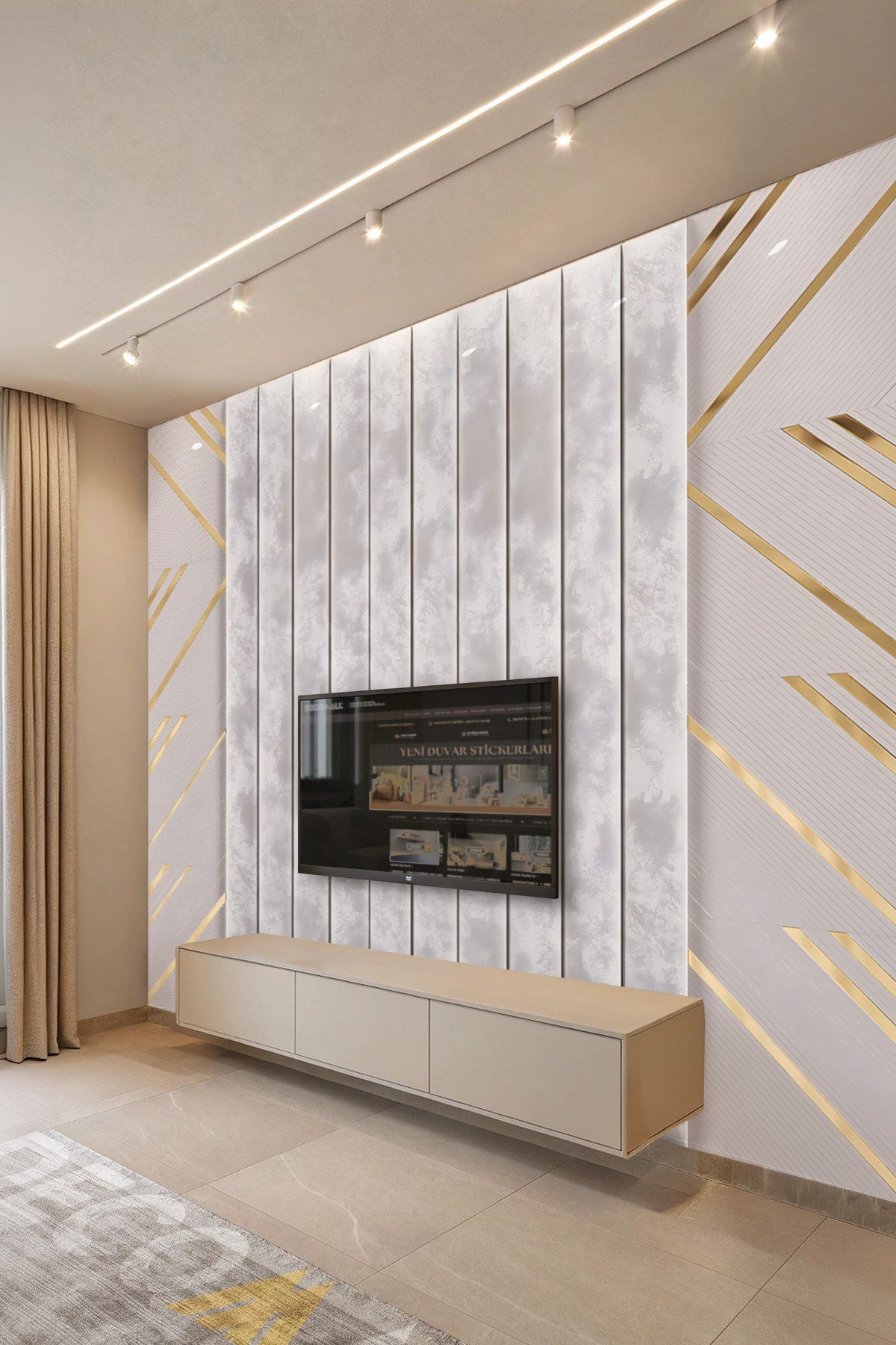 (TV-80) TV Arkası Duvar Kağıdı Tek Parça 3D Çita Mermer Görünümlü Salon Ofis Duvar Posteri