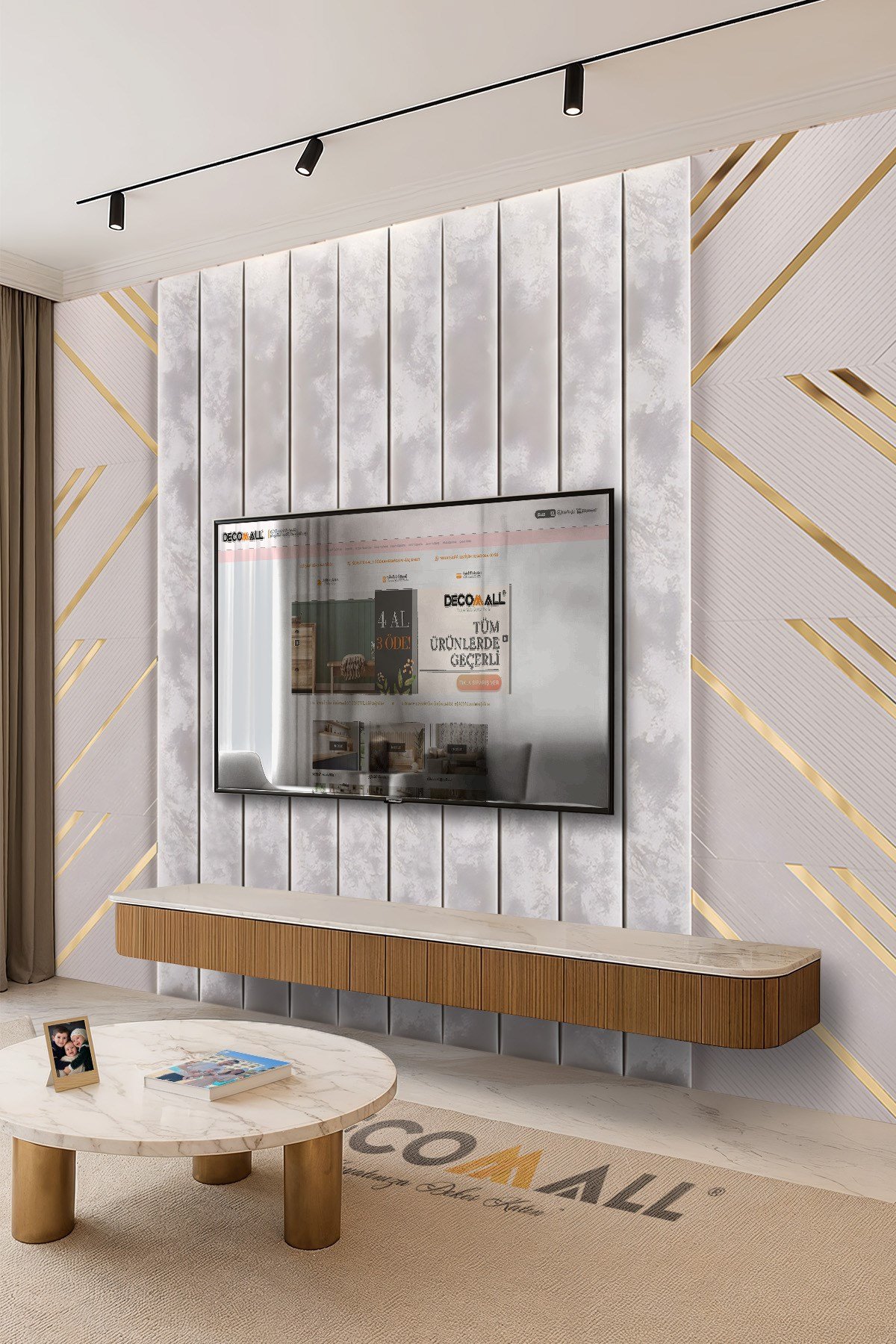 (TV-80) TV Arkası Duvar Kağıdı Tek Parça 3D Çita Mermer Görünümlü Salon Ofis Duvar Posteri