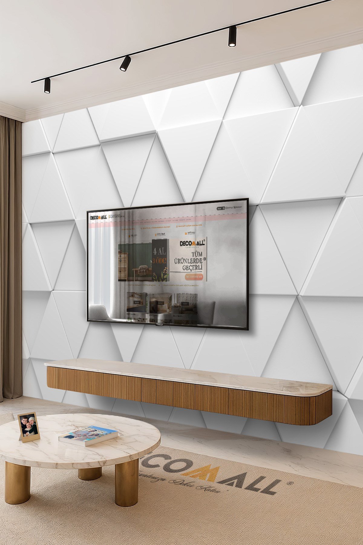 (TV-81) TV Arkası Duvar Kağıdı Tek Parça 3D Çita Mermer Görünümlü Salon Ofis Duvar Posteri