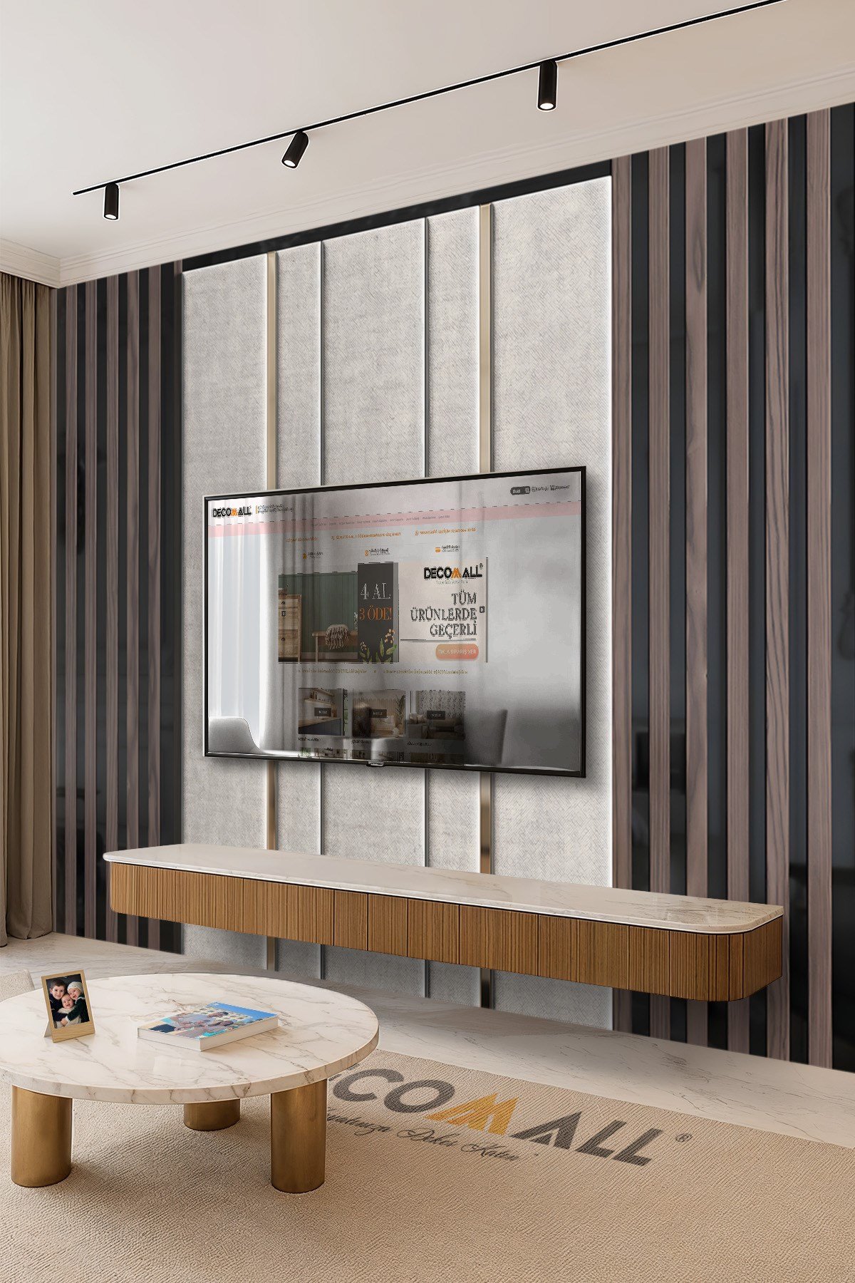 (TV-82) TV Arkası Duvar Kağıdı Tek Parça 3D Çita Mermer Görünümlü Salon Ofis Duvar Posteri