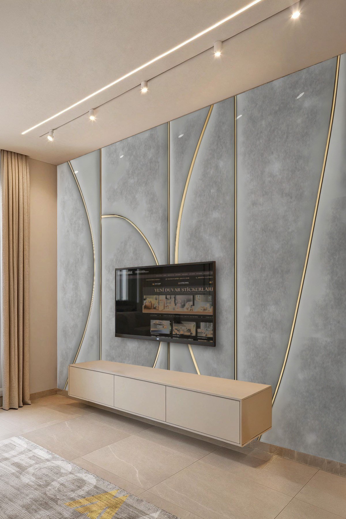 (TV-83) TV Arkası Duvar Kağıdı Tek Parça 3D Çita Mermer Görünümlü Salon Ofis Duvar Posteri
