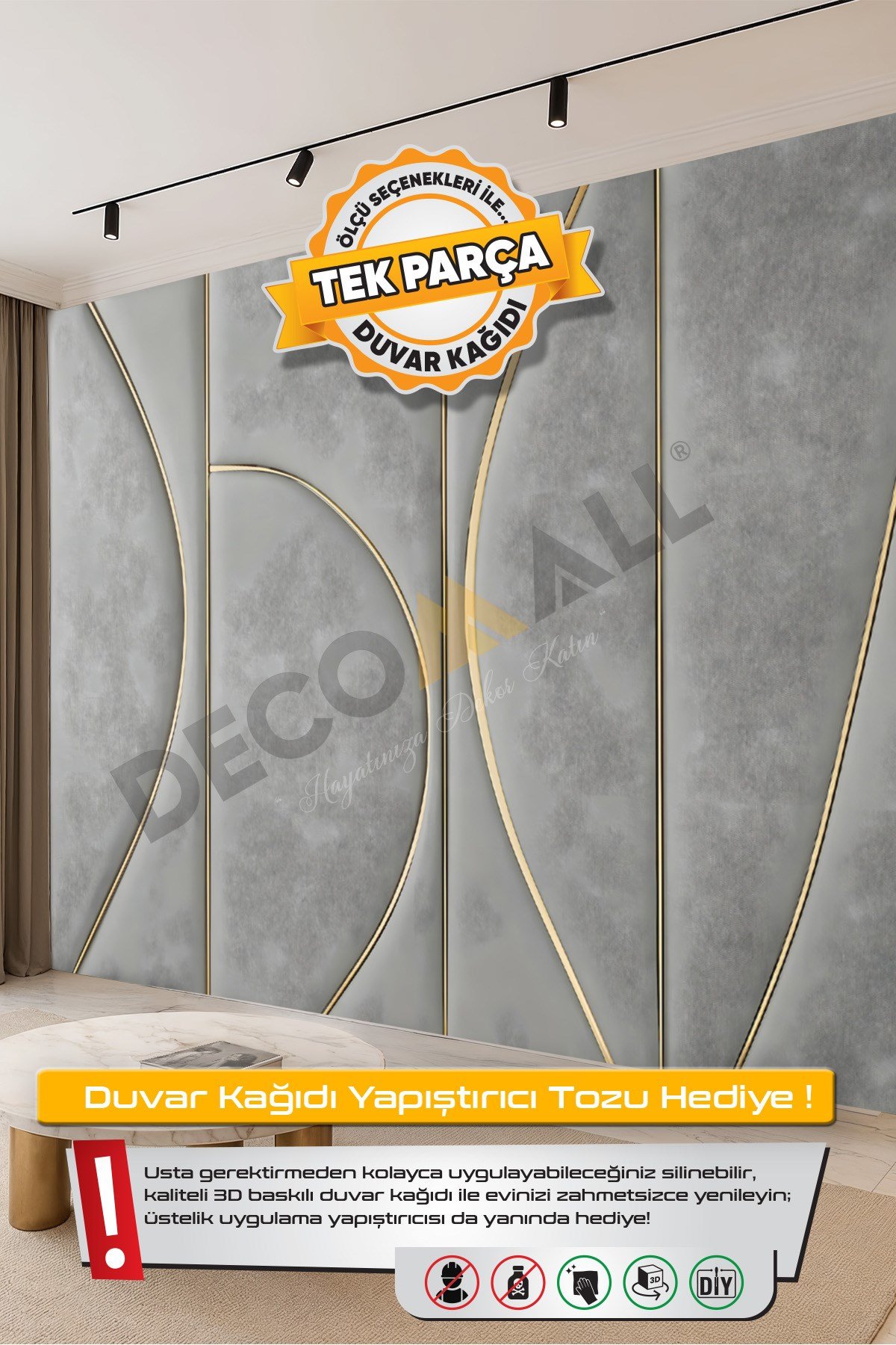 (TV-83) TV Arkası Duvar Kağıdı Tek Parça 3D Çita Mermer Görünümlü Salon Ofis Duvar Posteri