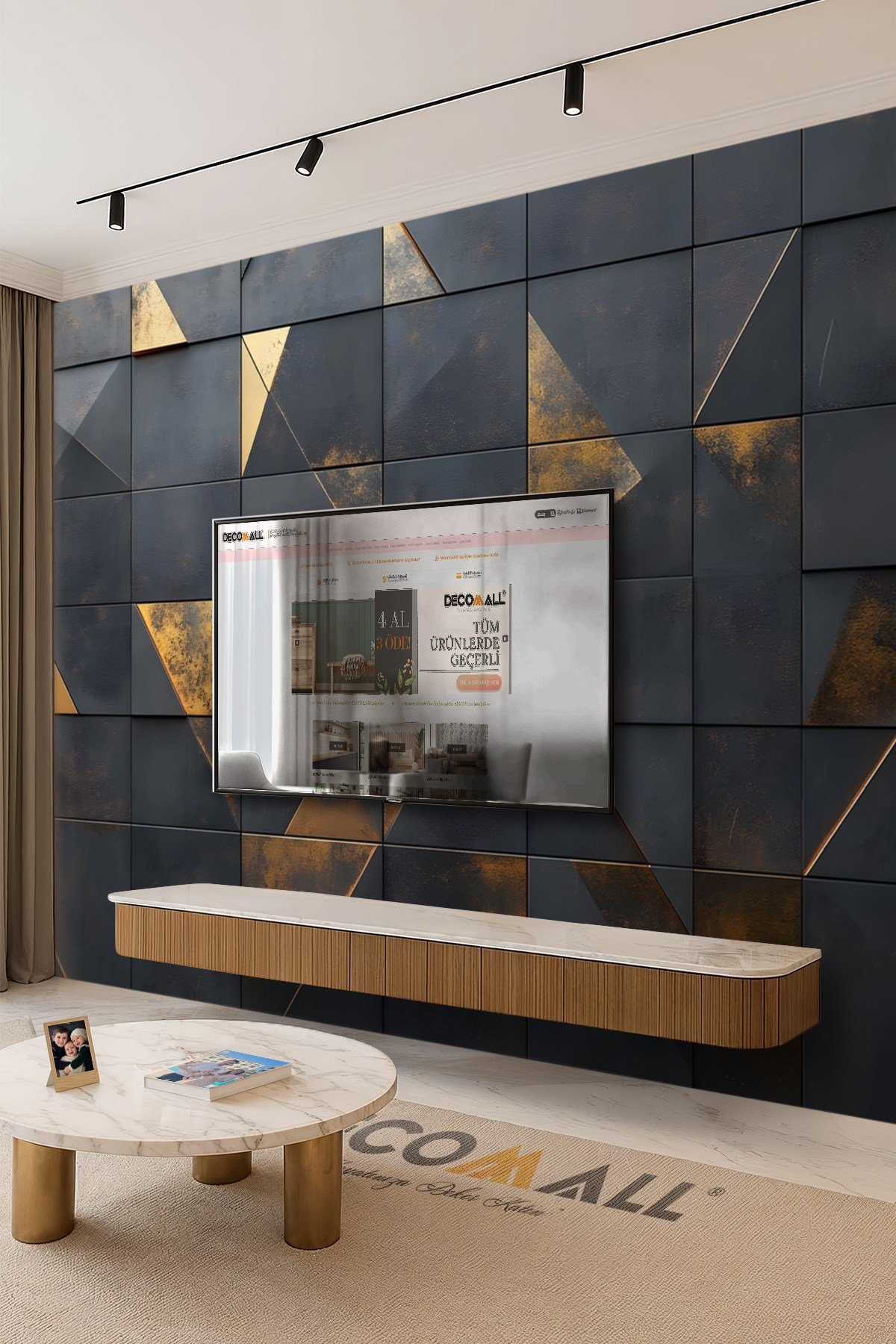 (TV-85) TV Arkası Duvar Kağıdı Tek Parça 3D Çita Mermer Görünümlü Salon Ofis Duvar Posteri