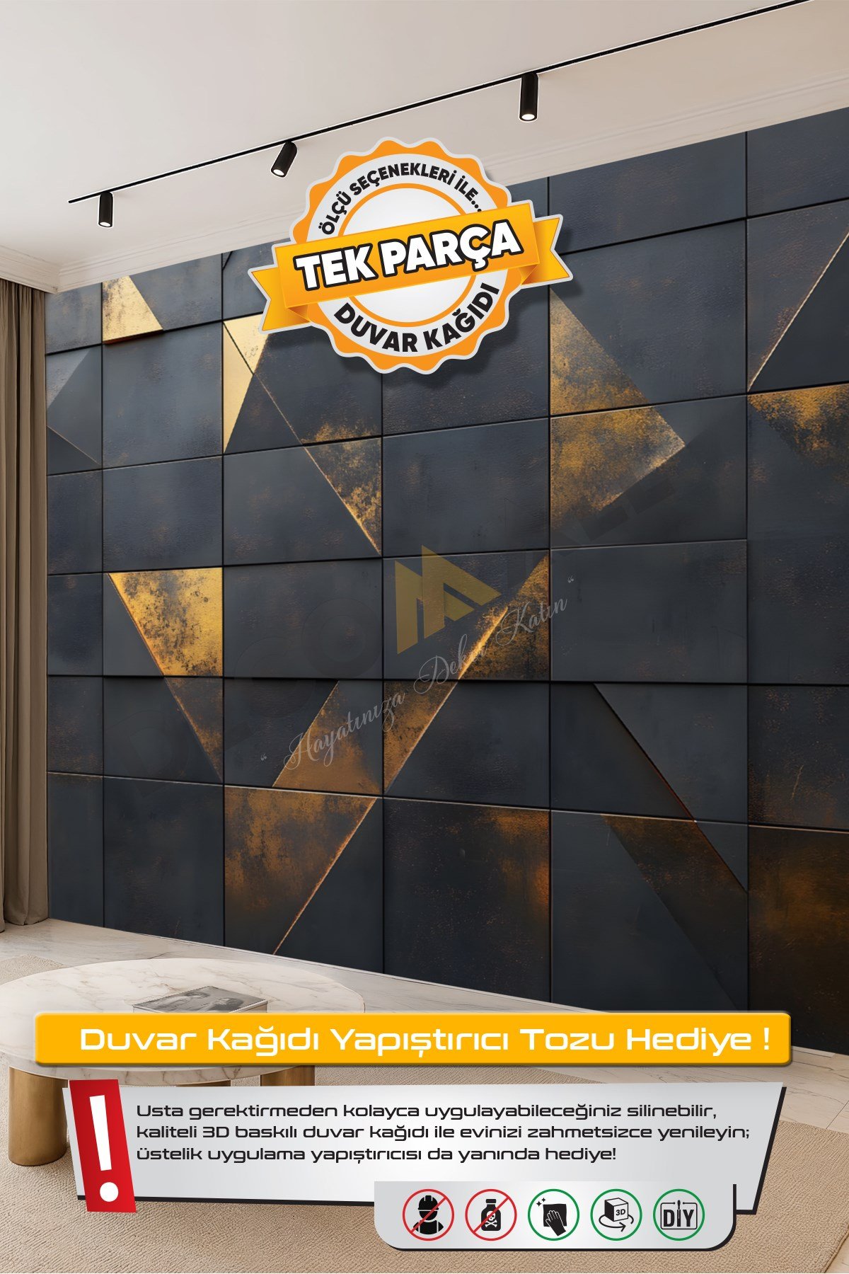 (TV-85) TV Arkası Duvar Kağıdı Tek Parça 3D Çita Mermer Görünümlü Salon Ofis Duvar Posteri