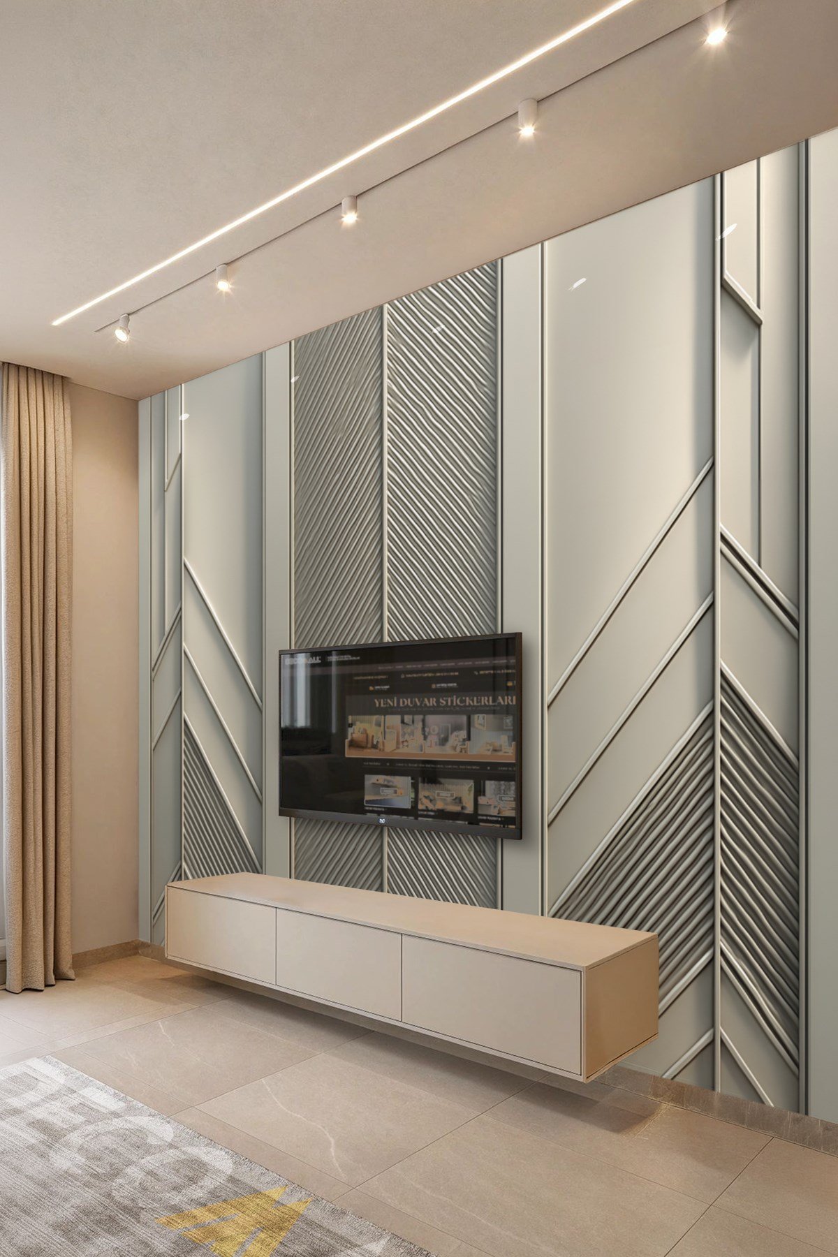 (TV-86) TV Arkası Duvar Kağıdı Tek Parça 3D Çita Mermer Görünümlü Salon Ofis Duvar Posteri