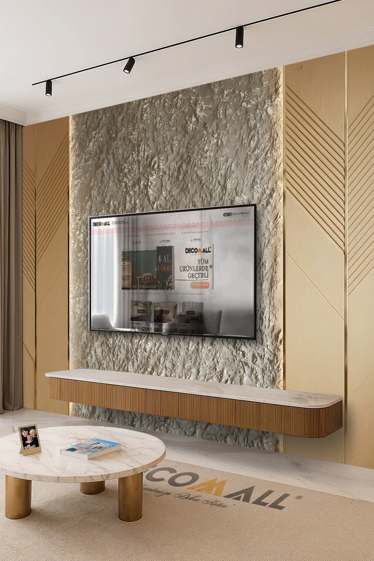 (TV-87) TV Arkası Duvar Kağıdı Tek Parça 3D Çita Mermer Görünümlü Salon Ofis Duvar Posteri