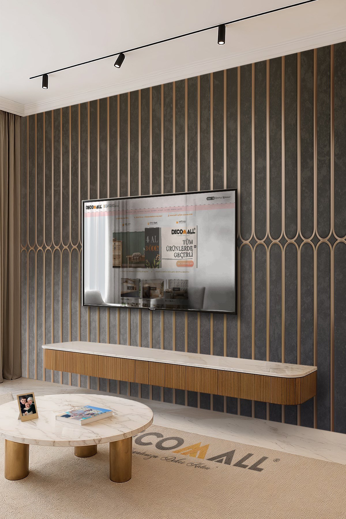 (TV-89) TV Arkası Duvar Kağıdı Tek Parça 3D Çita Mermer Görünümlü Salon Ofis Duvar Posteri