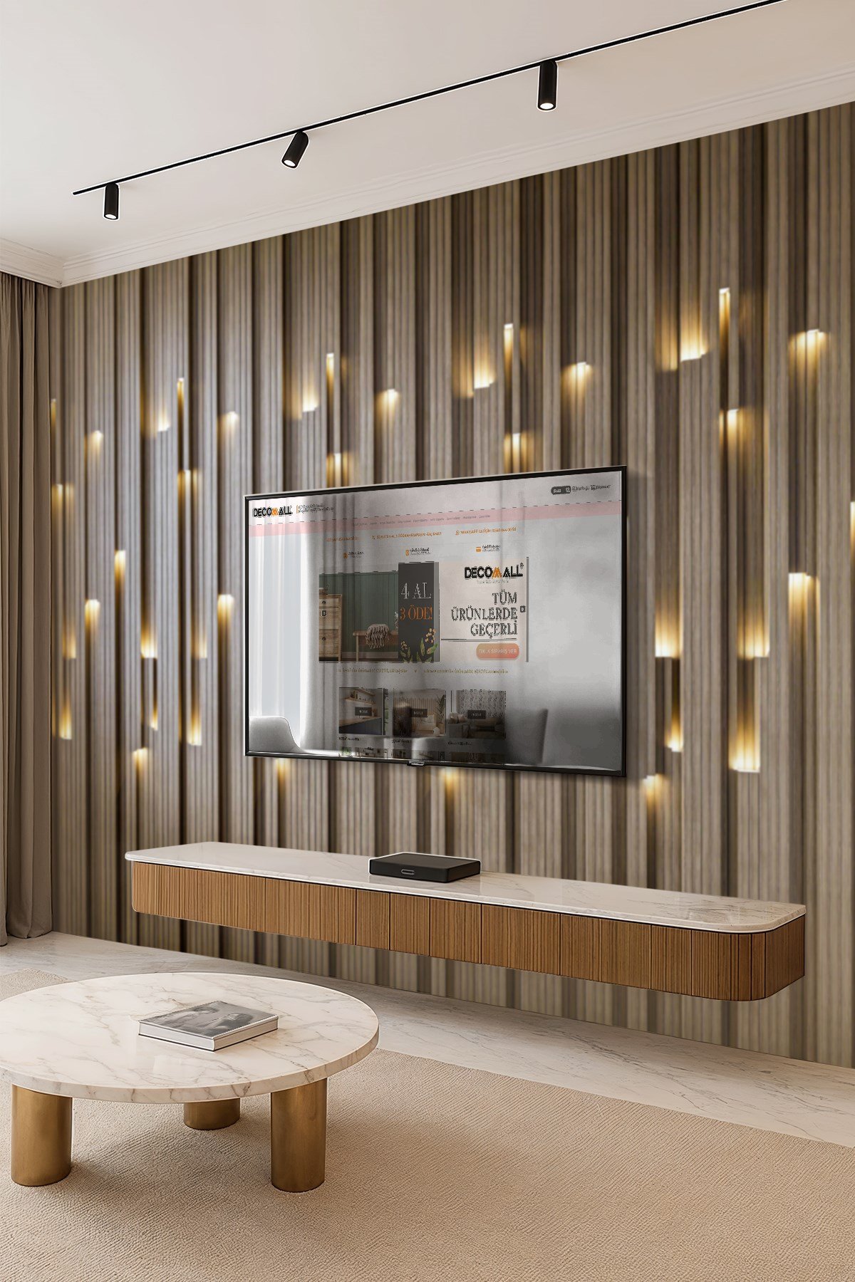 (TV-9) TV Arkası Duvar Kağıdı Tek Parça 3D Çita Mermer Görünümlü Salon Ofis Duvar Posteri