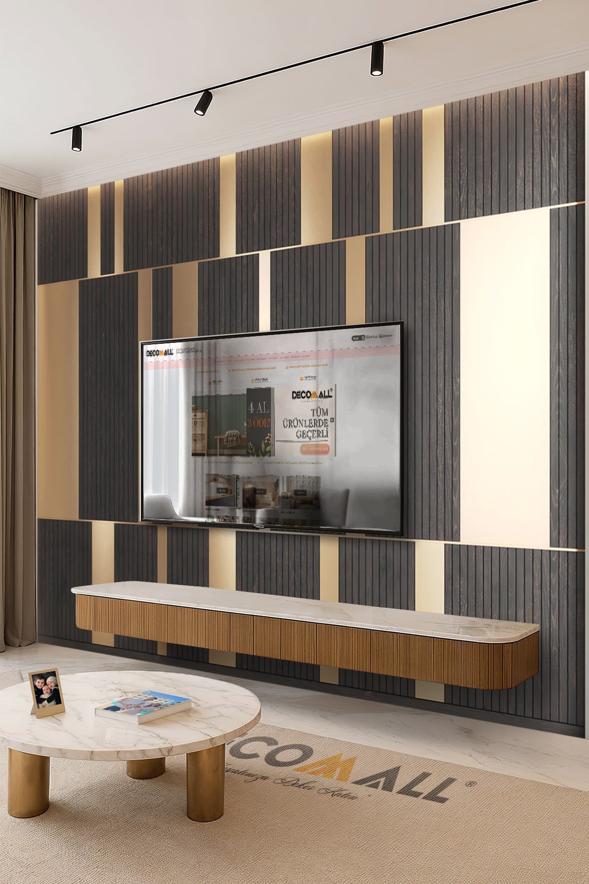 (TV-90) TV Arkası Duvar Kağıdı Tek Parça 3D Çita Mermer Görünümlü Salon Ofis Duvar Posteri