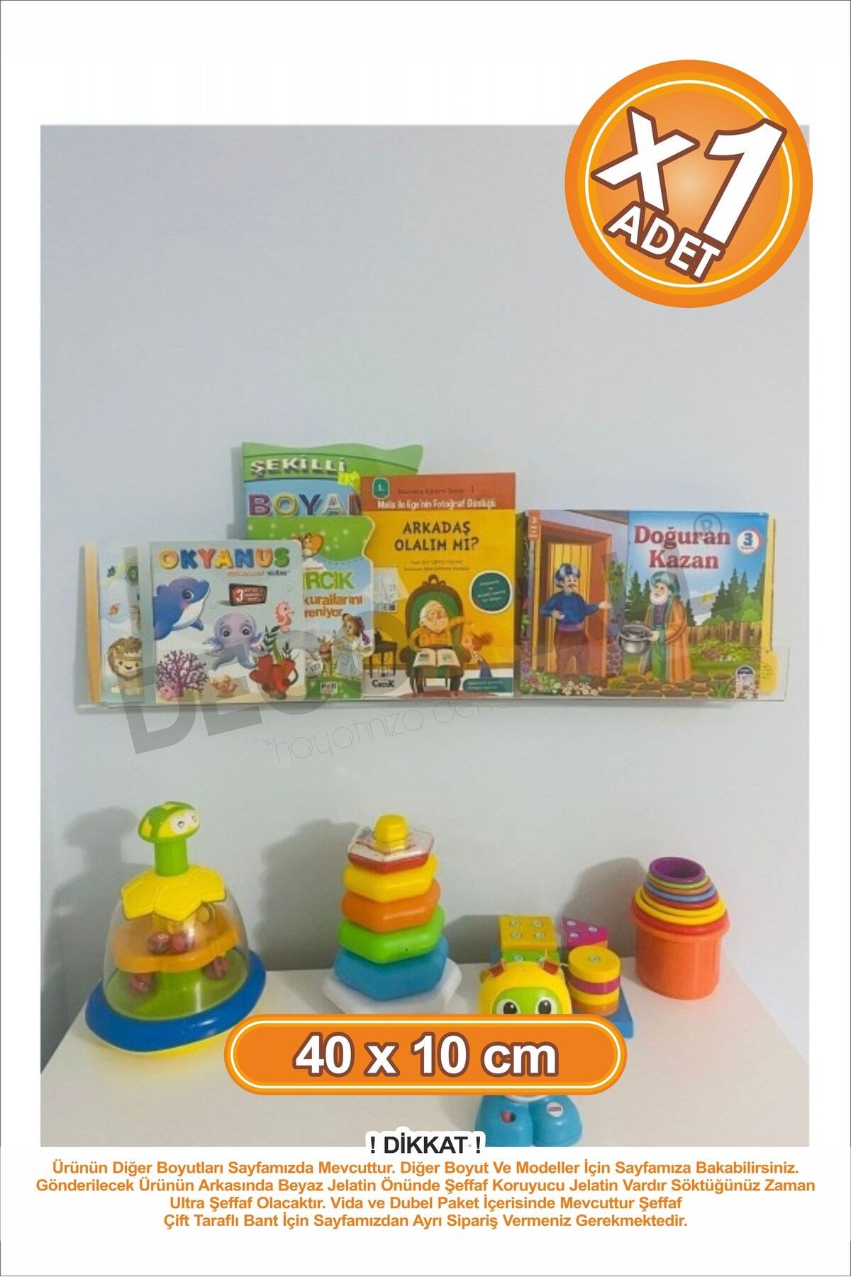 x1 Adet 40 x 5 cm Kitaplık Duvar Rafı Kitap Rafı Pleksi Hayalet Raf Duvar Düzenleyici