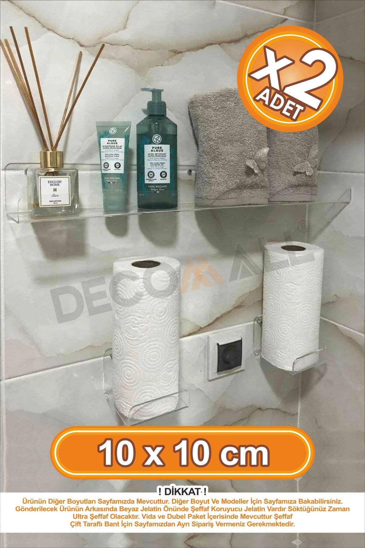 x2 Adet 10 x 10 cm Pleksi Hayalet Raf Duvar Banyo Baharatlık Düzenleyici Raf Çok Amaçlı