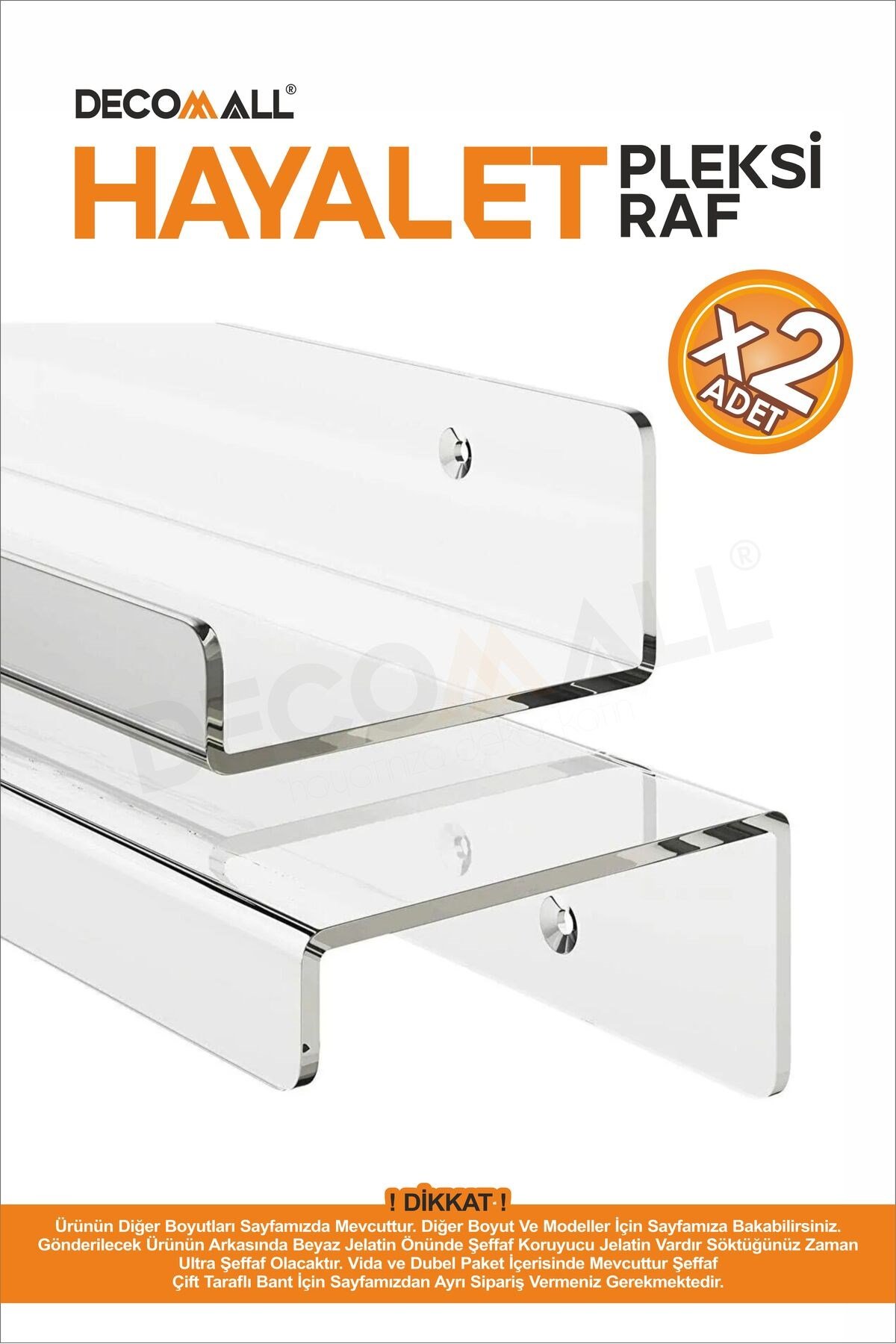 x2 Adet 10 x 10 cm Pleksi Hayalet Raf Duvar Banyo Baharatlık Düzenleyici Raf Çok Amaçlı