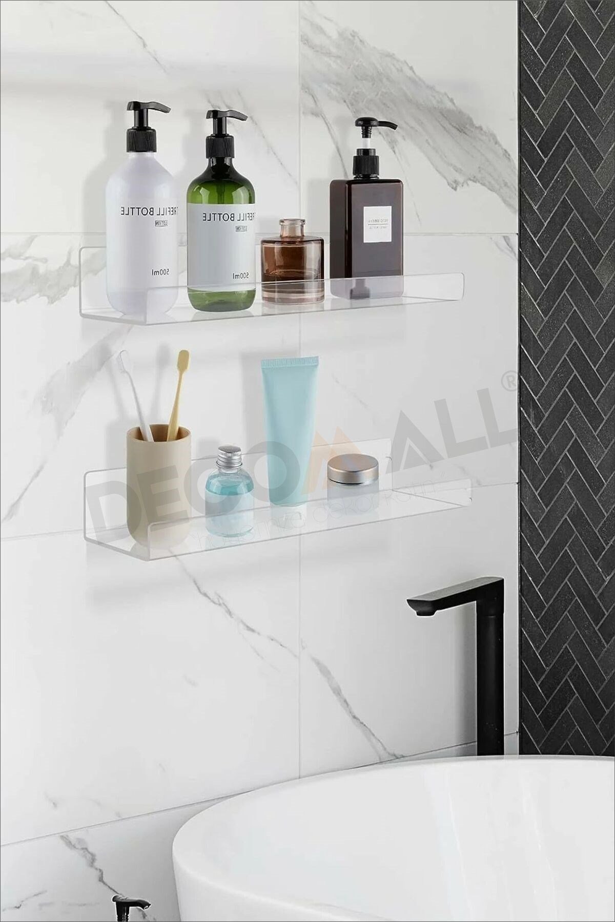 x2 Adet 30 x 10 cm Pleksi Hayalet Raf Duvar Banyo Baharatlık Düzenleyici Raf Çok Amaçlı