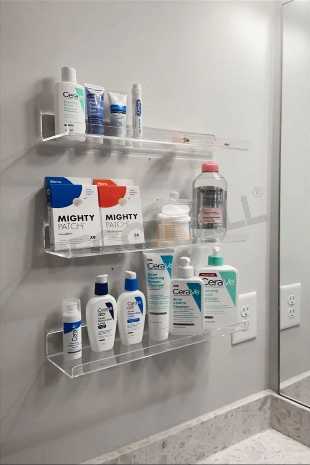 x3 Adet 30 x 10 cm Banyo Duvar Rafı Banyo Düzenleyici Hayalet Şeffaf Raf Duvar Rafı