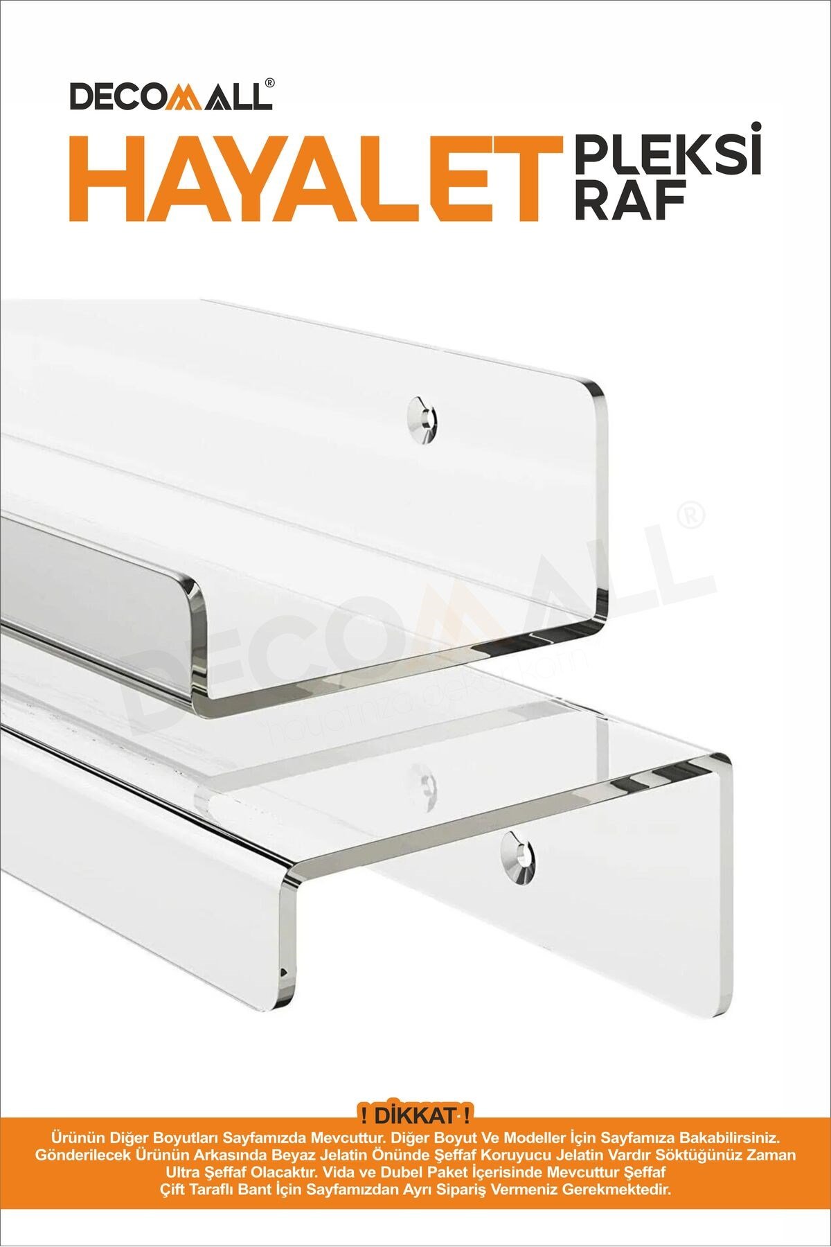 x3 Adet 40 x 5 cm Kitaplık Duvar Rafı Kitap Rafı Pleksi Hayalet Raf Duvar Düzenleyici