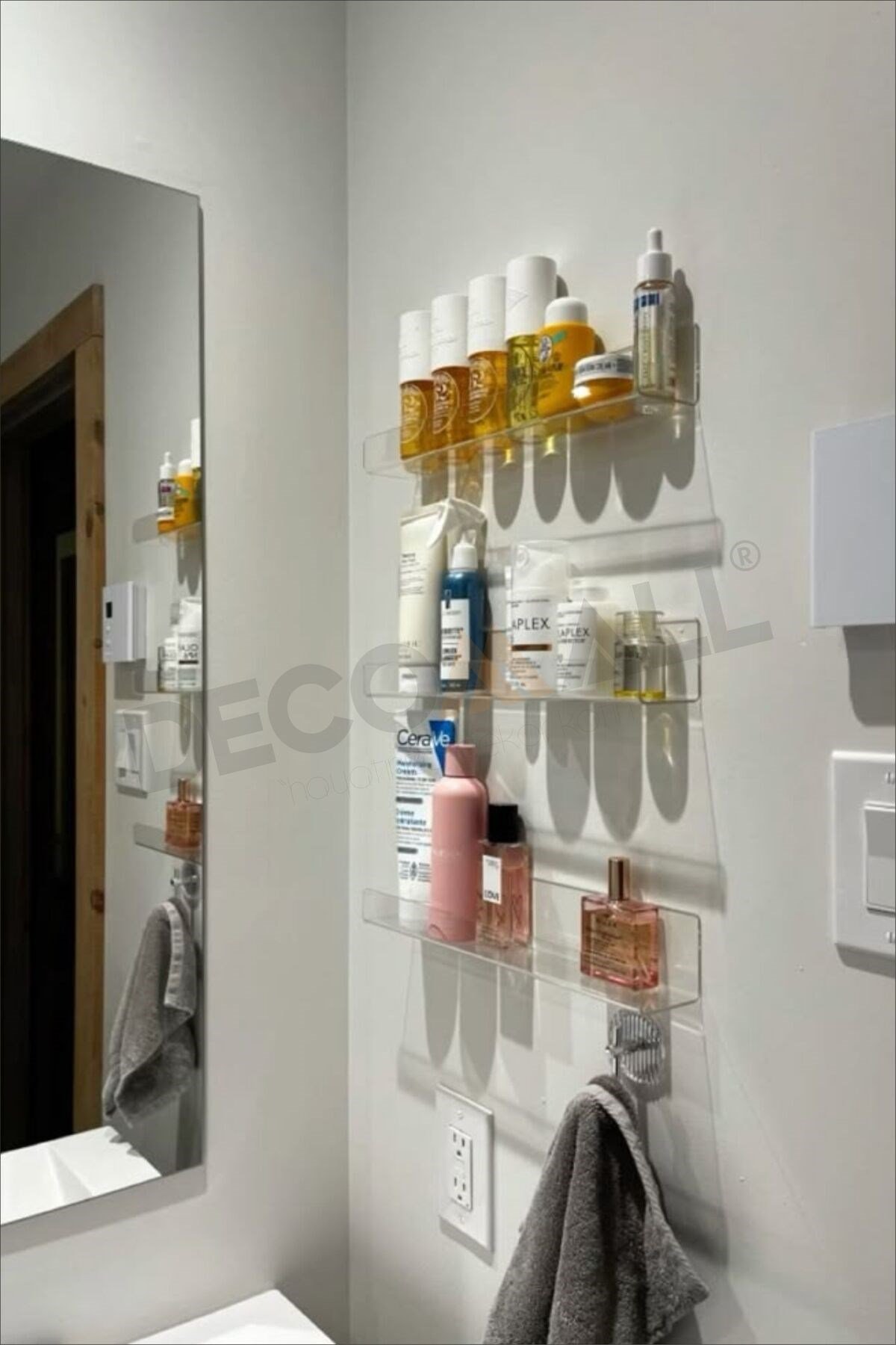 x4 Adet 50 x 10 cm Banyo Duvar Rafı Banyo Düzenleyici Hayalet Şeffaf Raf Duvar Rafı