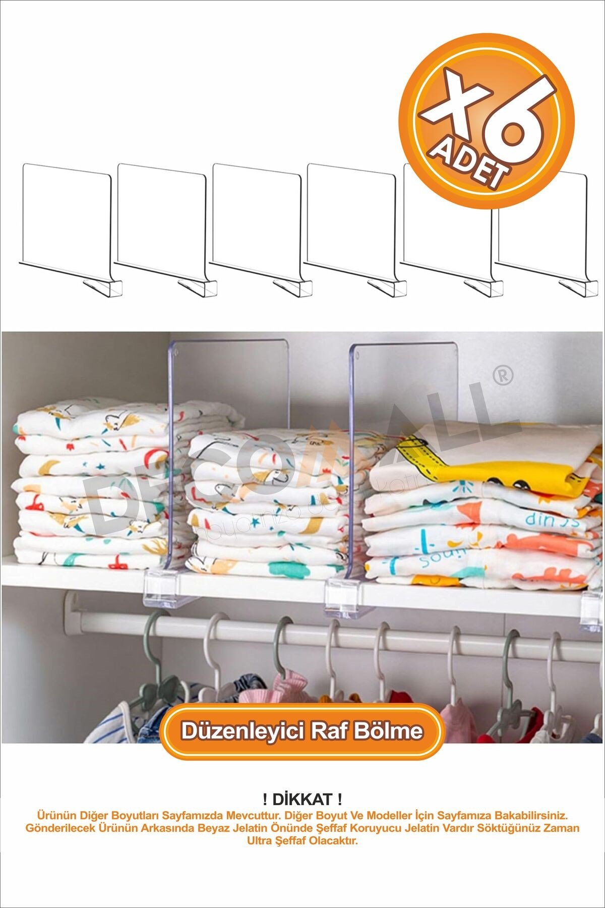 x6 Adet Dolap Içi Düzenleyici, Raf Düzenleyici, Kıyafet Düzenleyici 30 x 25 cm