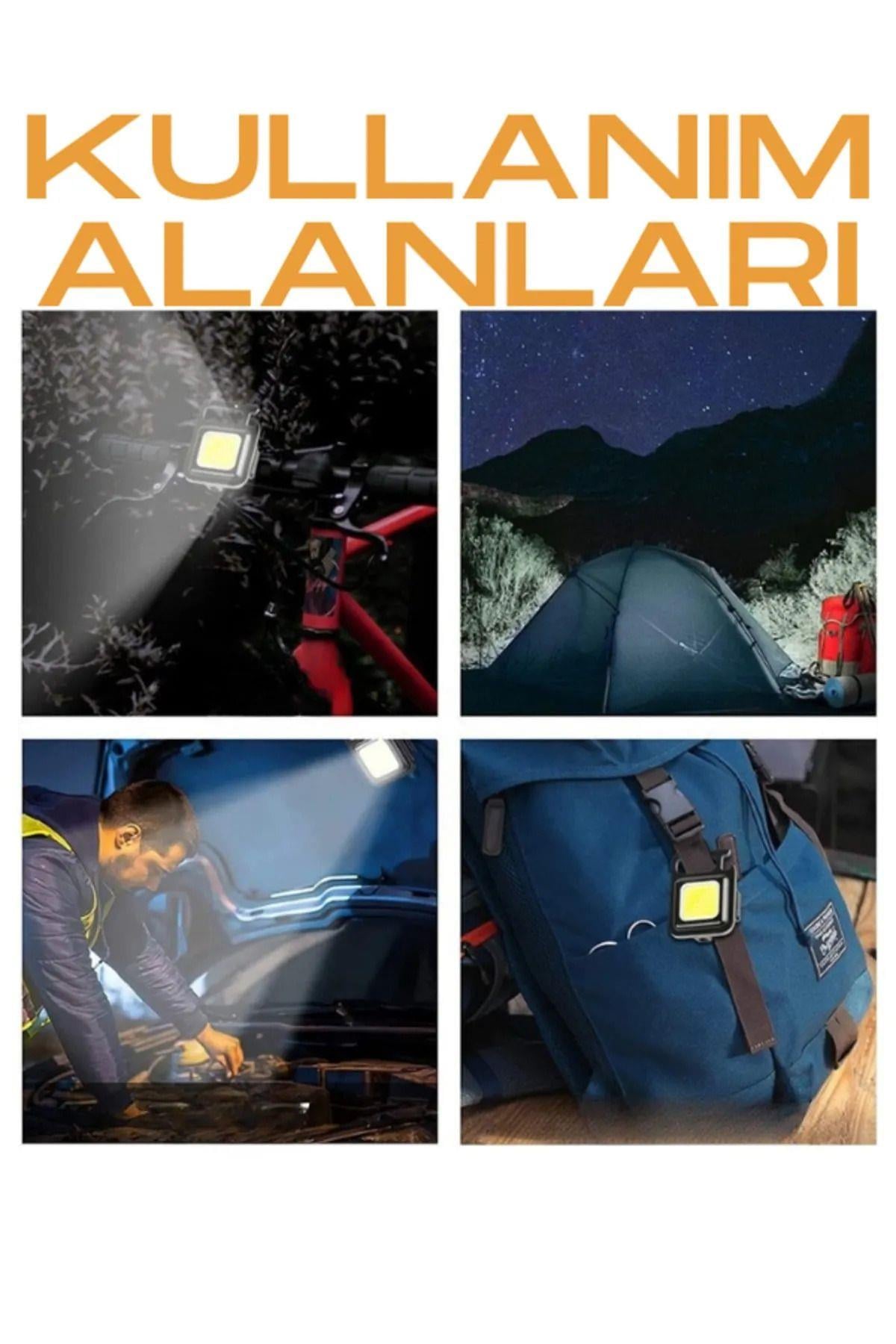 Mini Cob Led Flash'lı Anahtarlıklı Plastik Kasa El Feneri Şişe Açacağı Usb’li Şarj Edilebilir