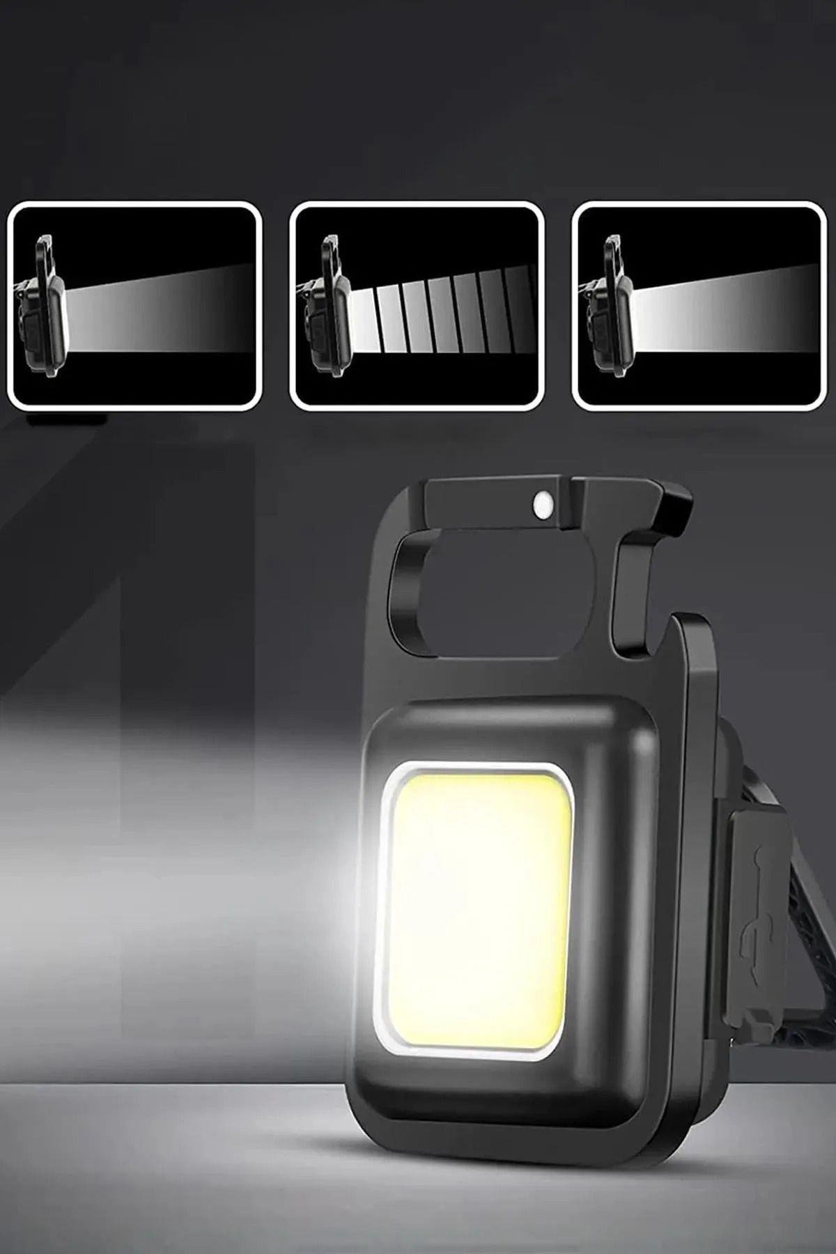 Mini Cob Led Flash'lı Anahtarlıklı Plastik Kasa El Feneri Şişe Açacağı Usb’li Şarj Edilebilir