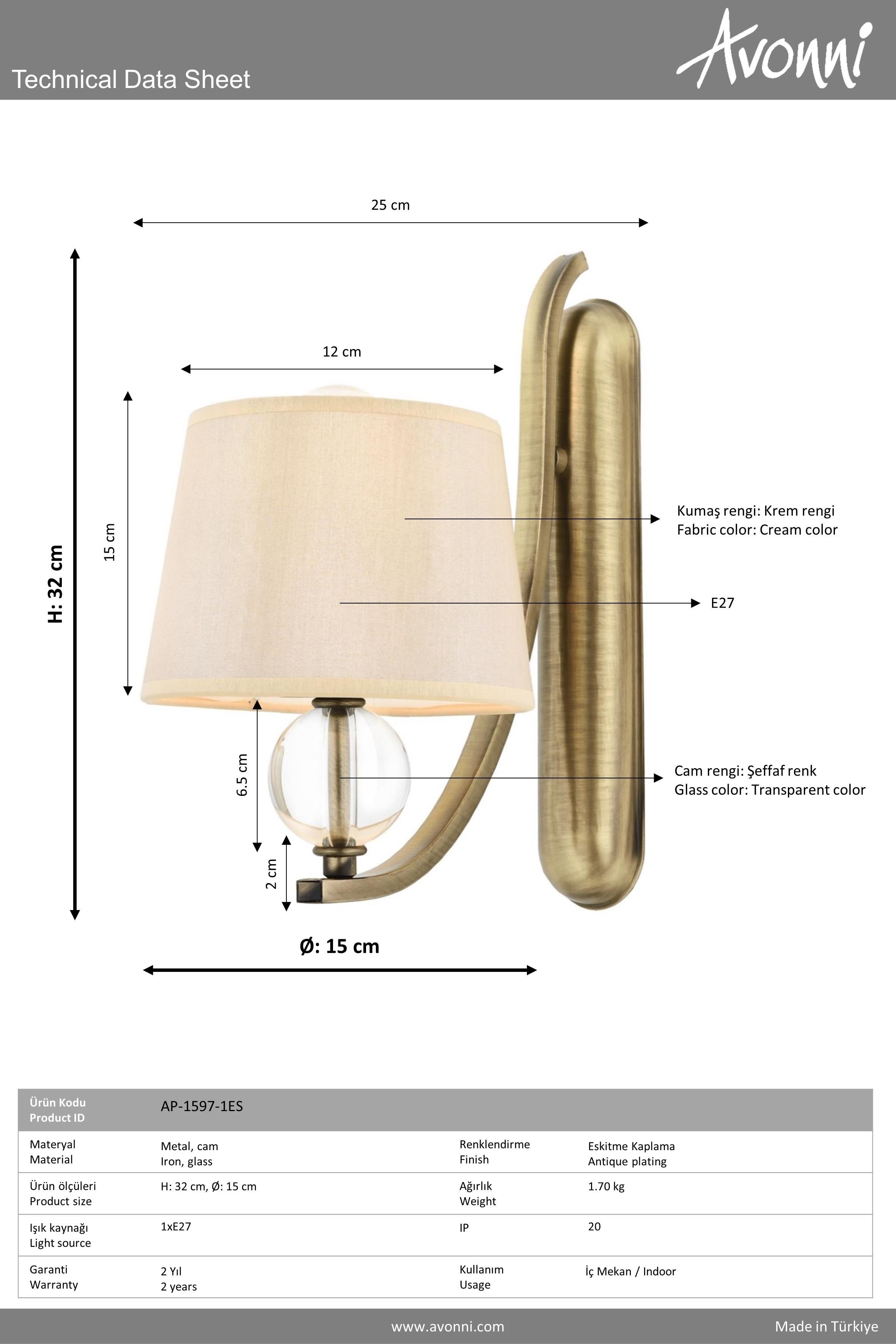Avonni, 1597 Ailesi Eskitme Kaplama Retro Avize