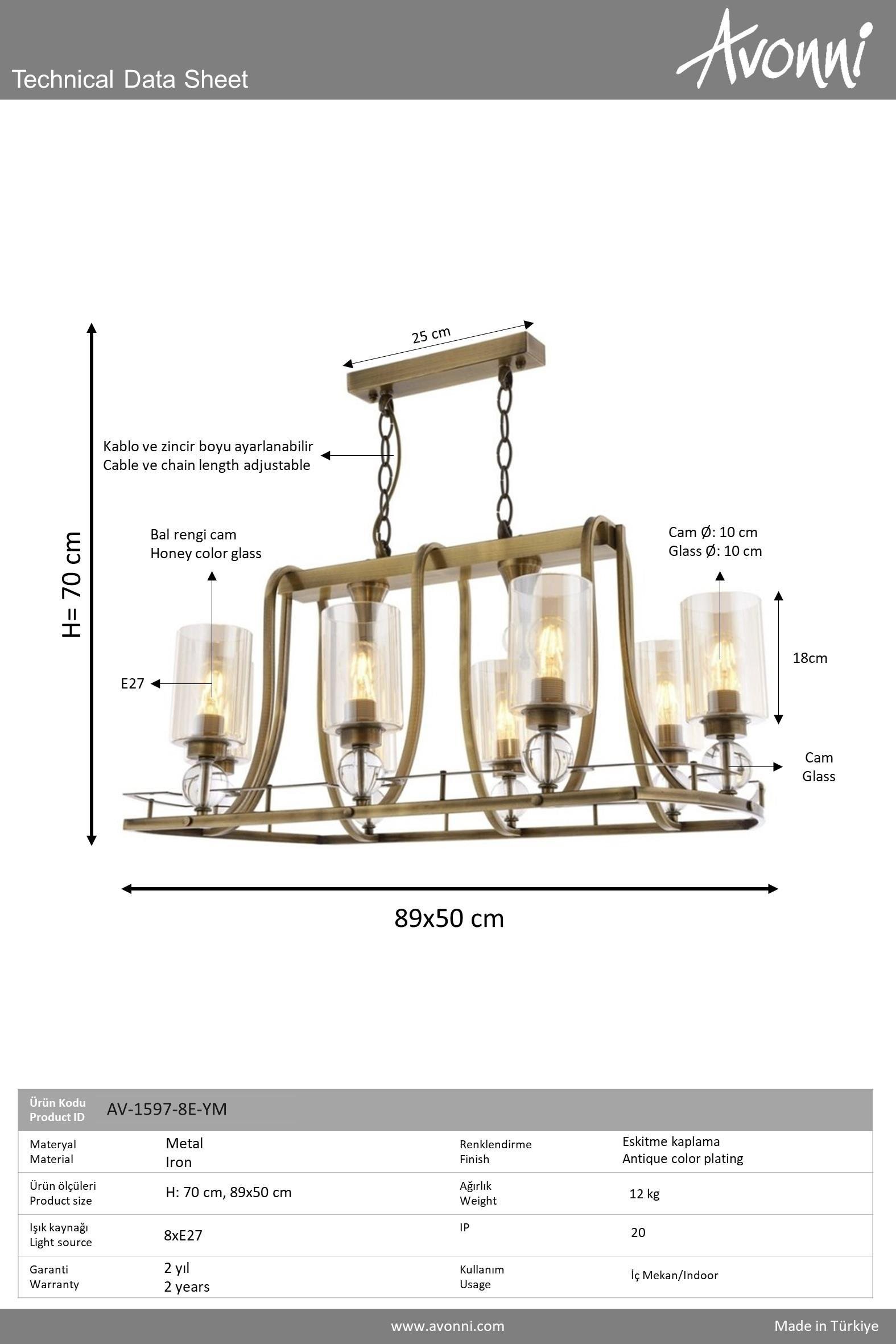 Avonni, 1597 Ailesi Eskitme Kaplama Retro Avize