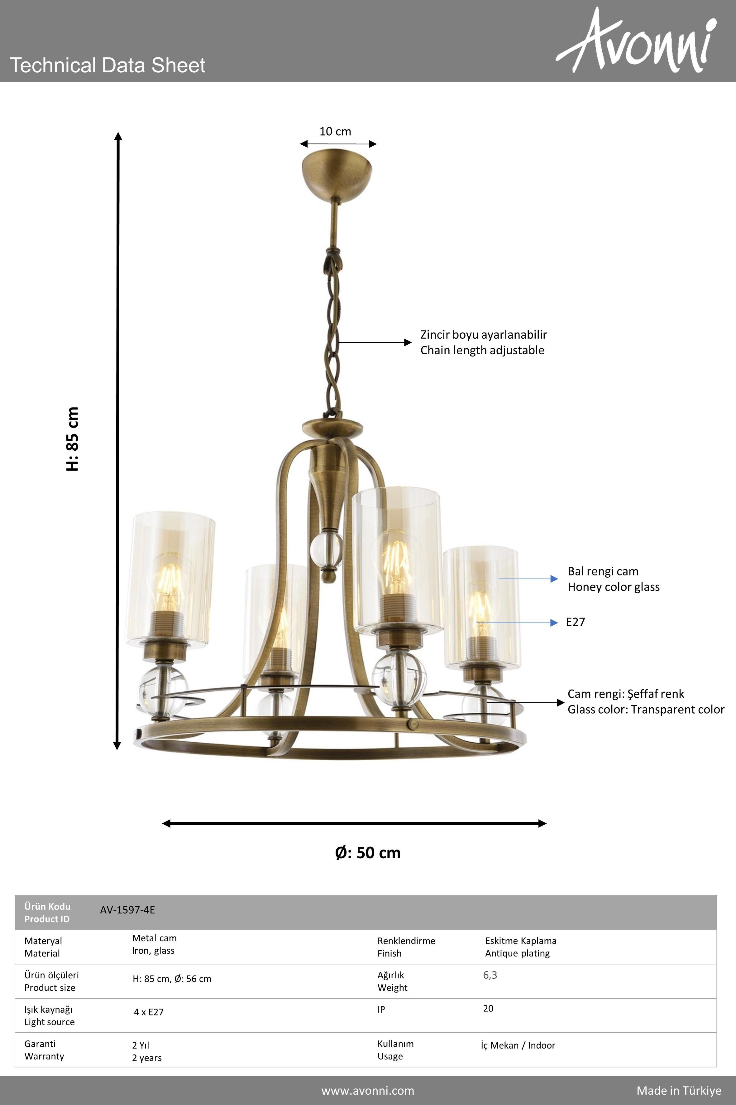 Avonni, 1597 Ailesi Eskitme Kaplama Retro Avize