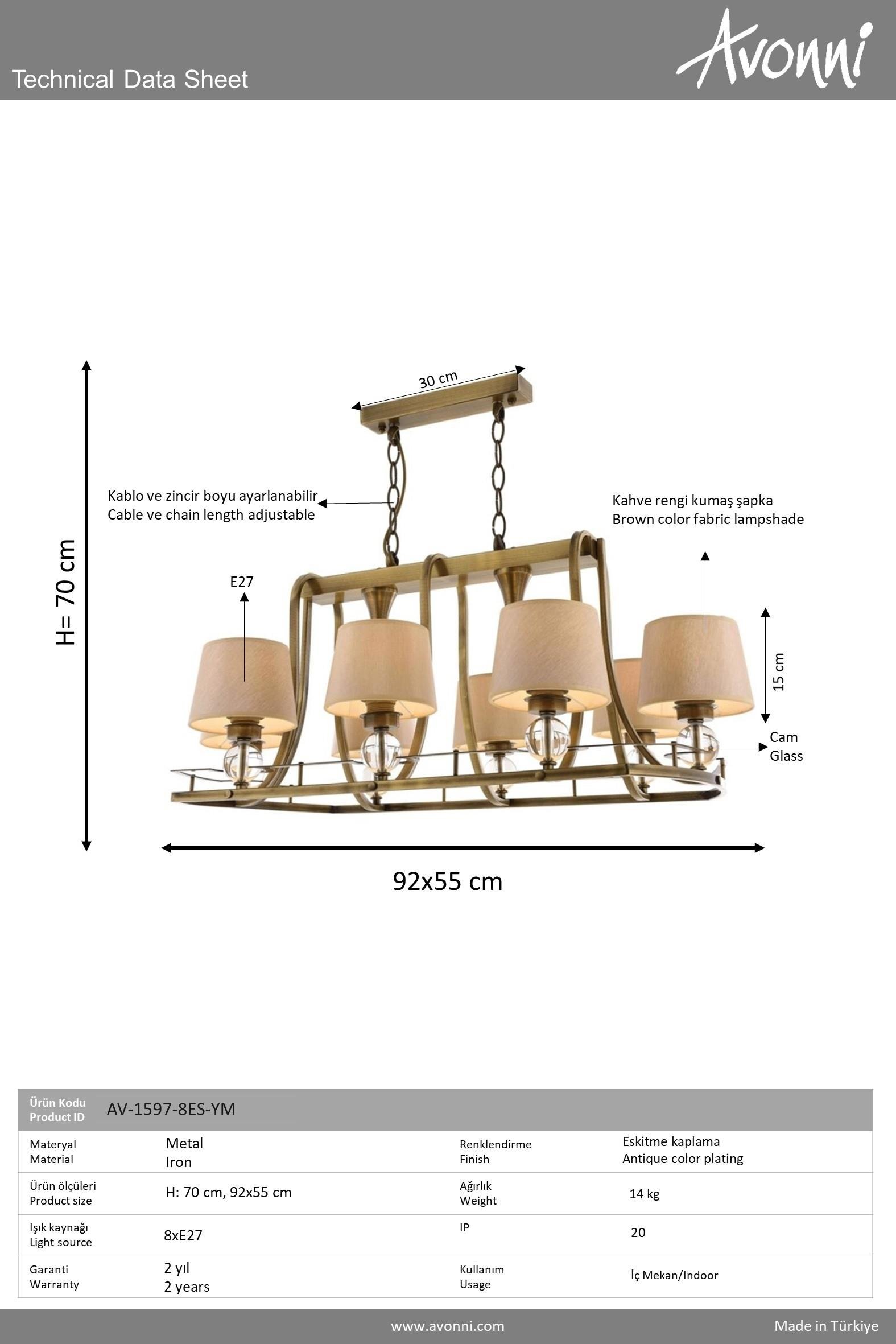 Avonni, 1597 Ailesi Eskitme Kaplama Retro Avize