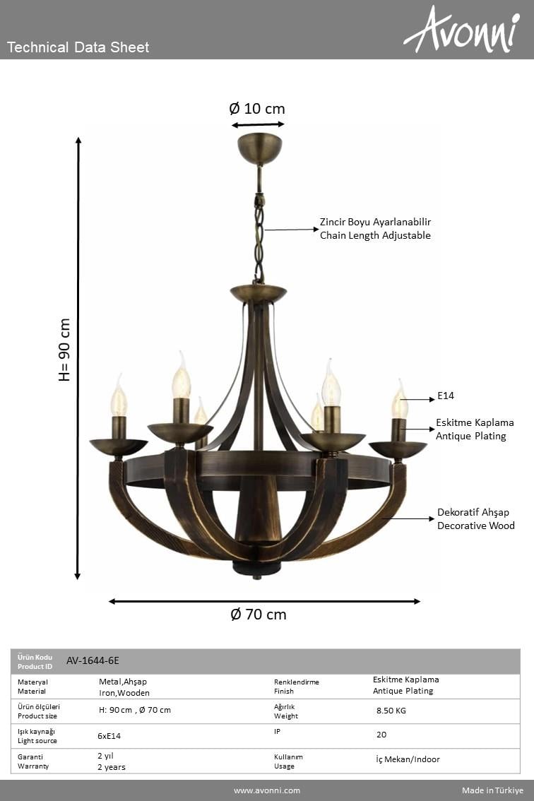Avonni, 1644 Ailesi Eskitme Kaplama Modern Avize 
