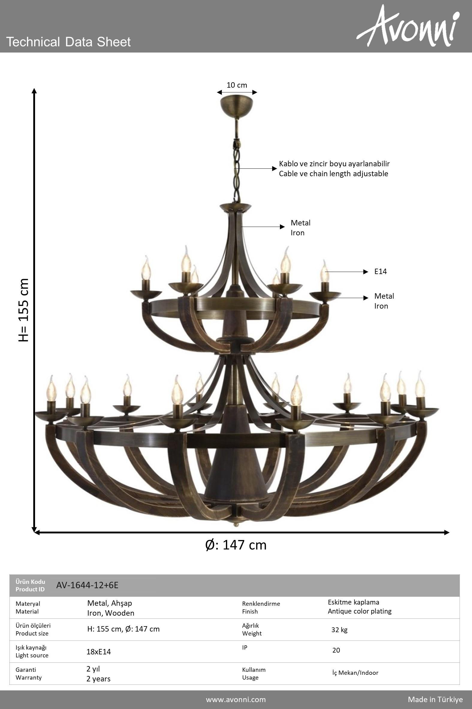 Avonni, 1644 Ailesi Eskitme Kaplama Modern Avize 