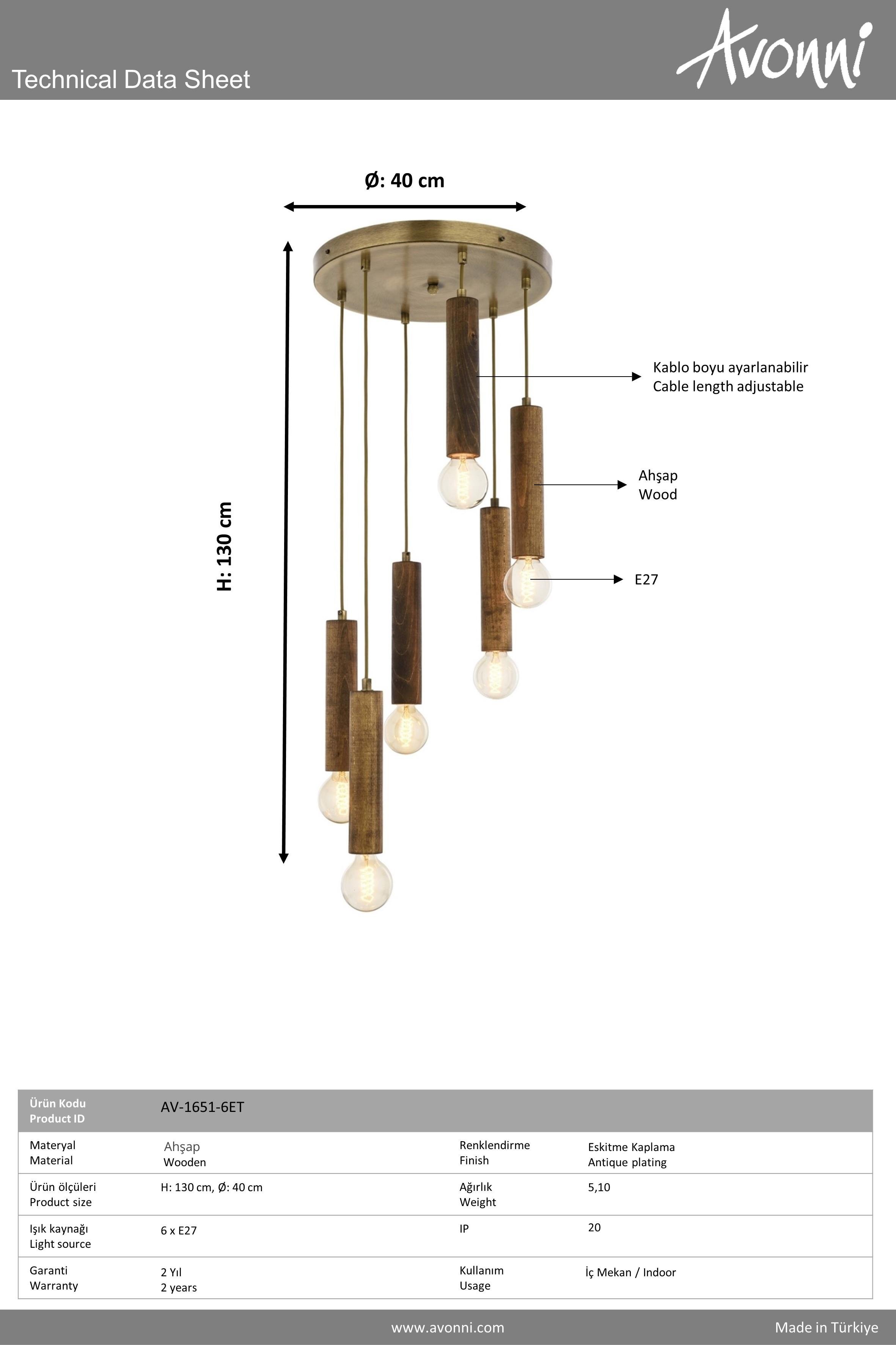 Avonni, 1651 Ailesi Eskitme Kaplama Modern Avize 