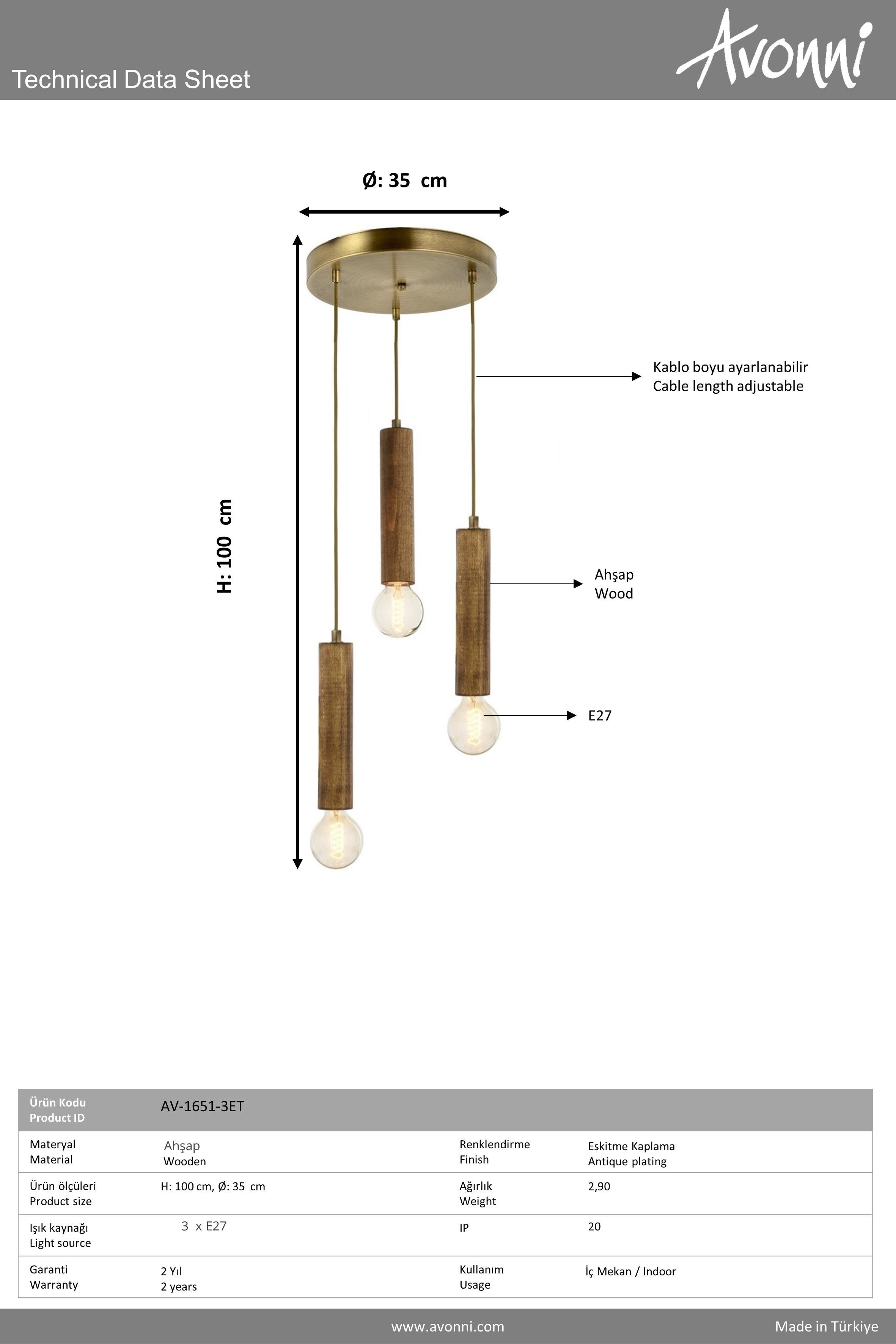 Avonni, 1651 Ailesi Eskitme Kaplama Modern Avize 