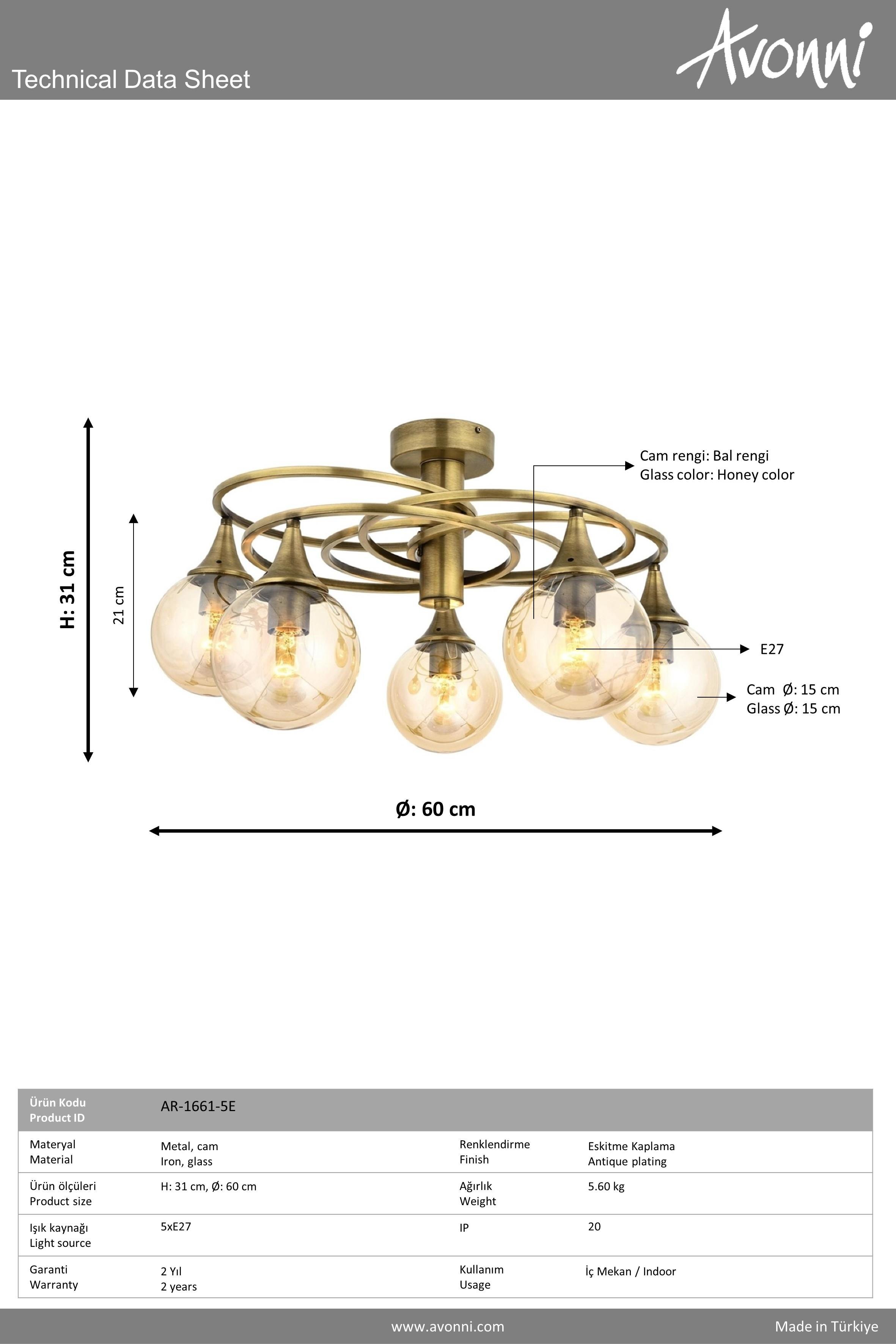 Avonni, 1661 Ailesi Eskitme Kaplama Modern Avize 