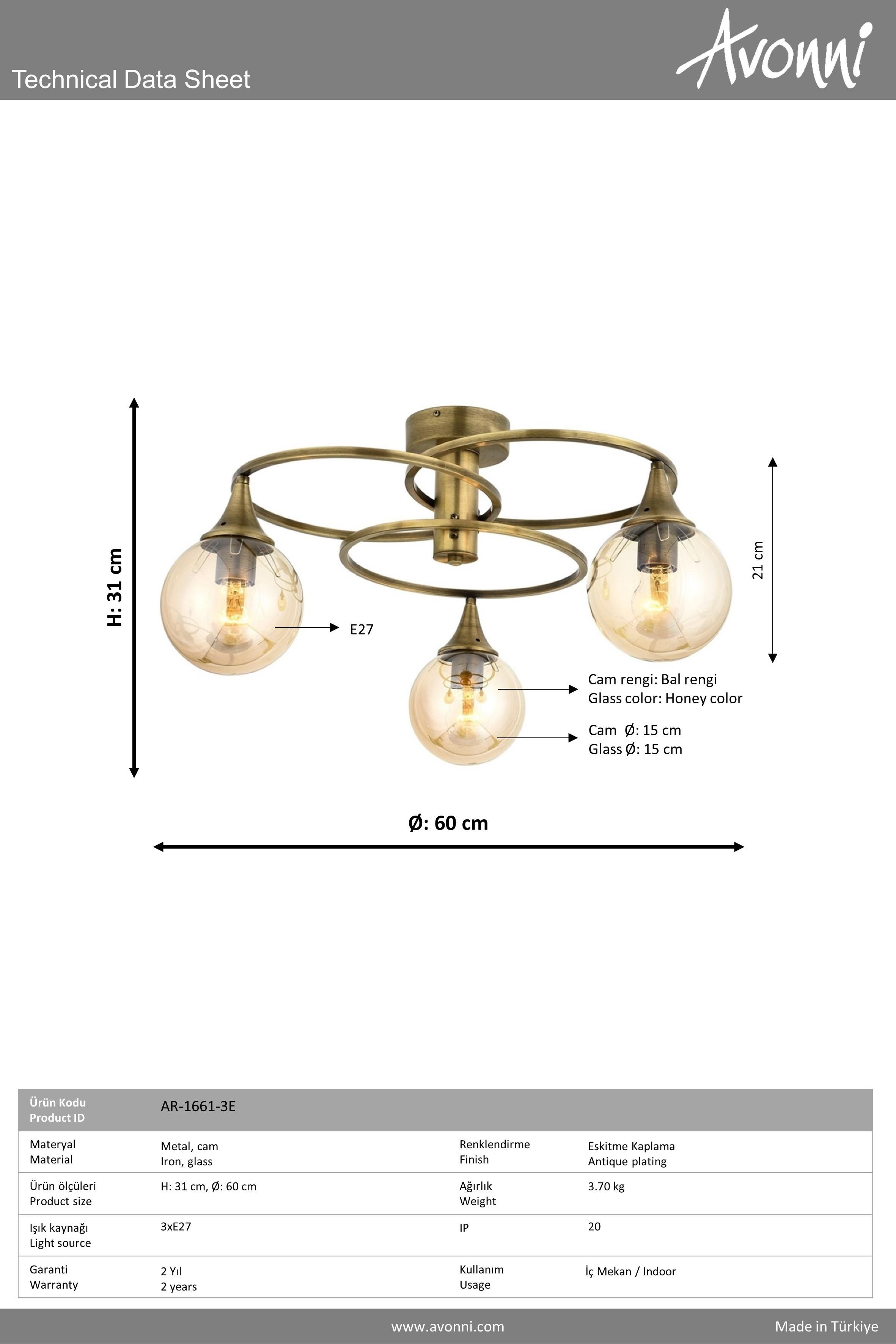 Avonni, 1661 Ailesi Eskitme Kaplama Modern Avize 