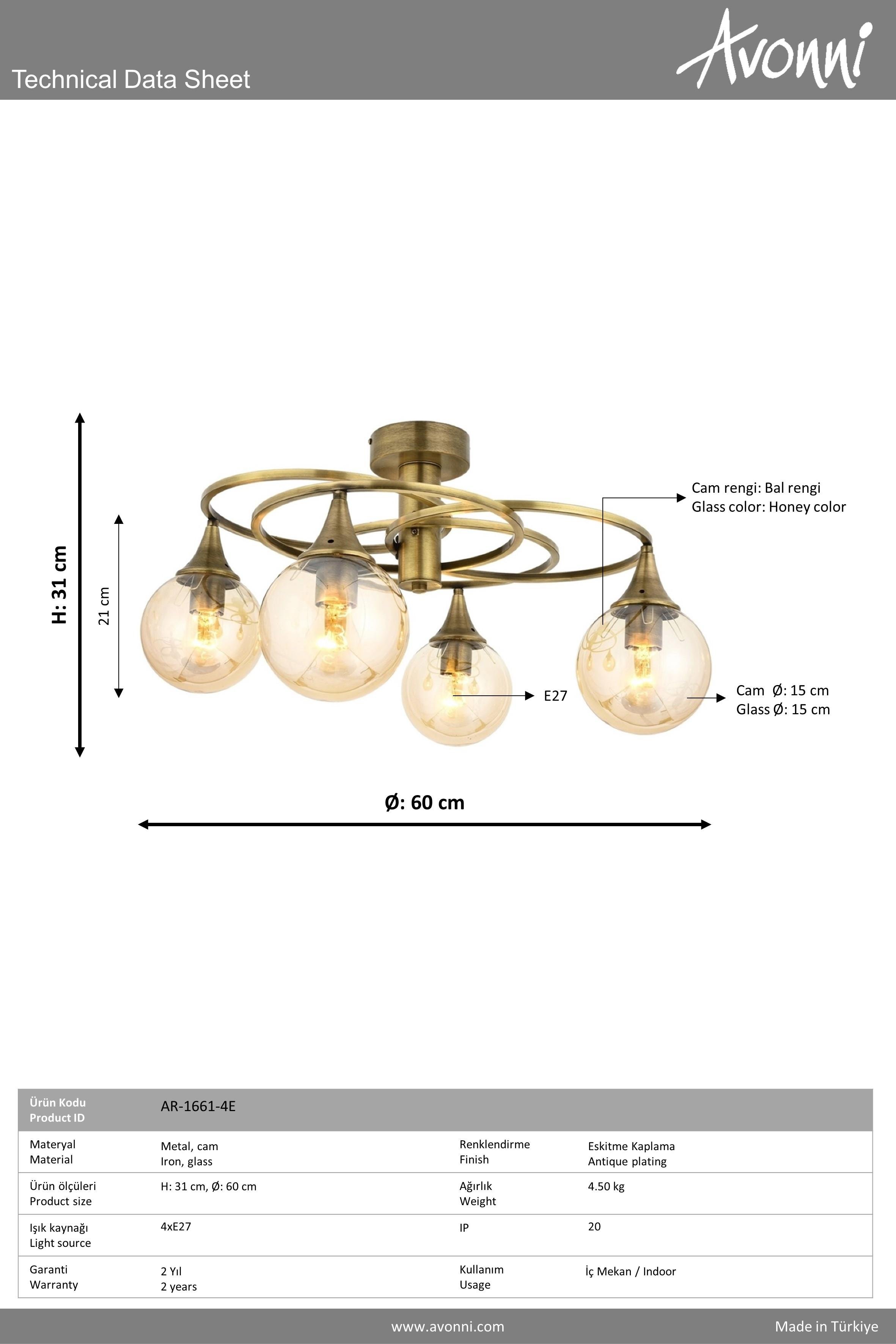 Avonni, 1661 Ailesi Eskitme Kaplama Modern Avize 