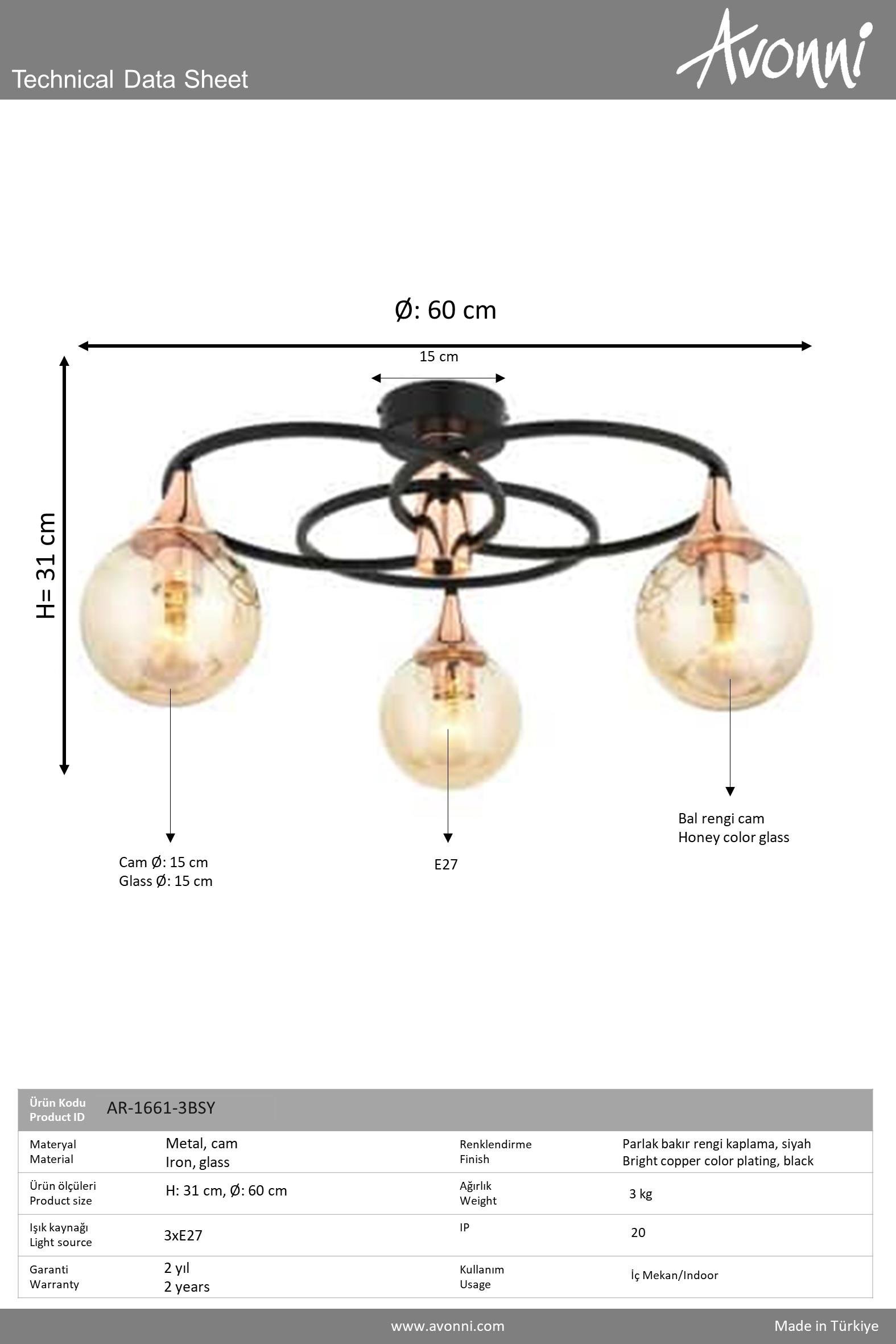 Avonni, 1661 Ailesi Siyah Boyalı Modern Avize 