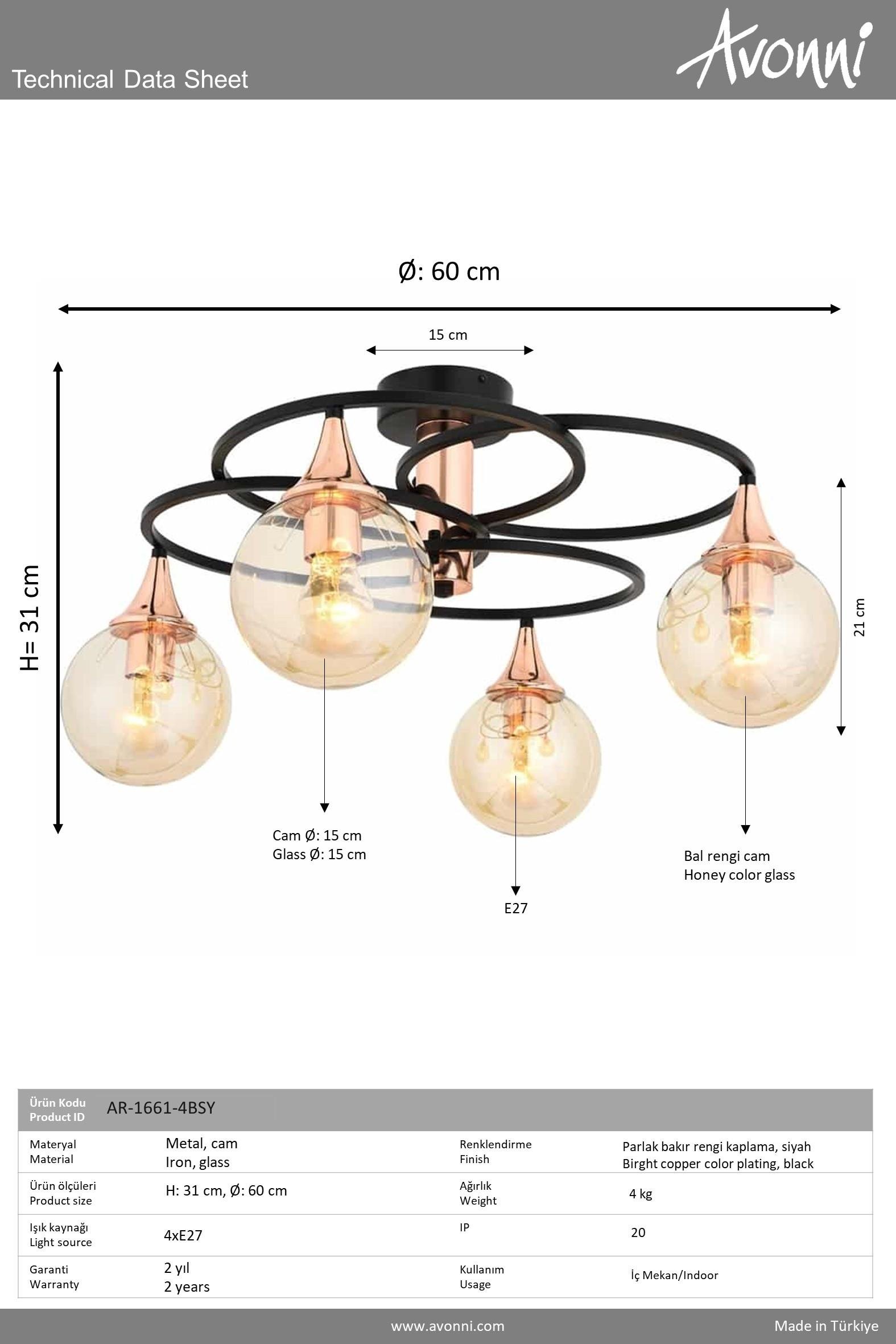 Avonni, 1661 Ailesi Siyah Boyalı Modern Avize 