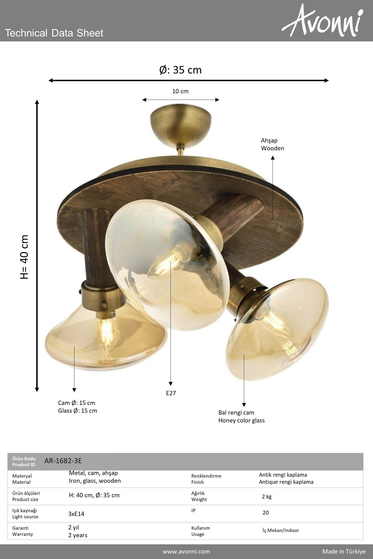 Avonni, 1682 Ailesi Eskitme Kaplama Modern Avize 