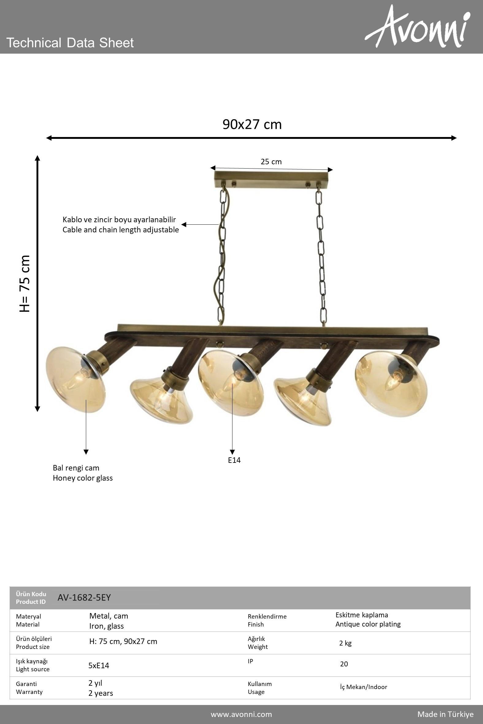 Avonni, 1682 Ailesi Eskitme Kaplama Modern Avize 