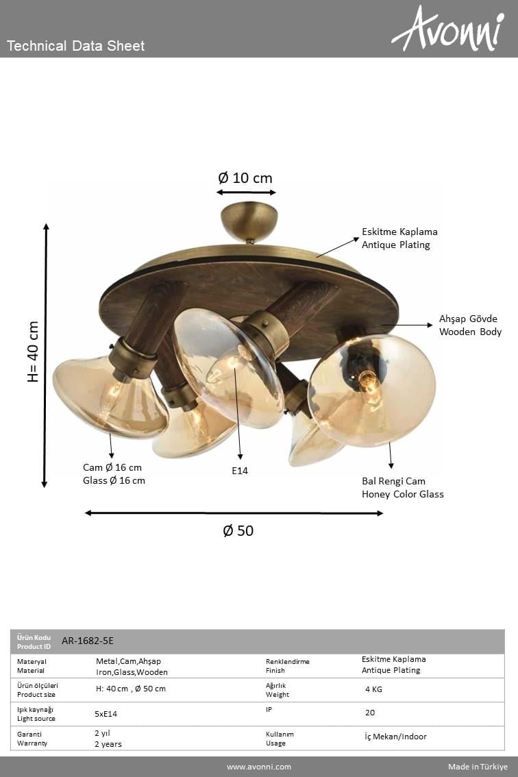 Avonni, 1682 Ailesi Eskitme Kaplama Modern Avize 
