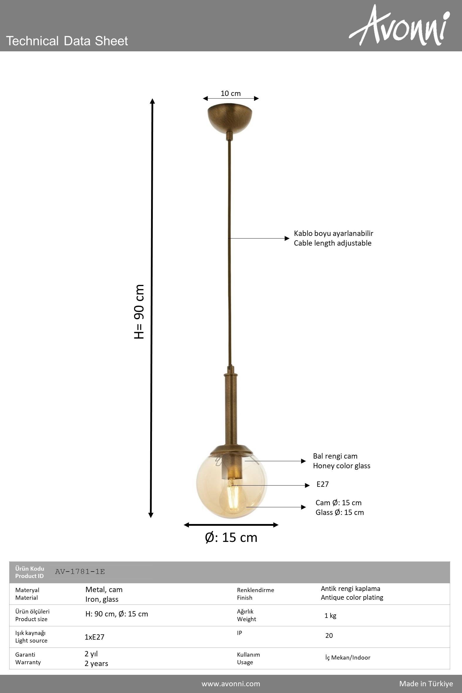 Avonni, 1781 Ailesi Eskitme Kaplama Modern Avize 