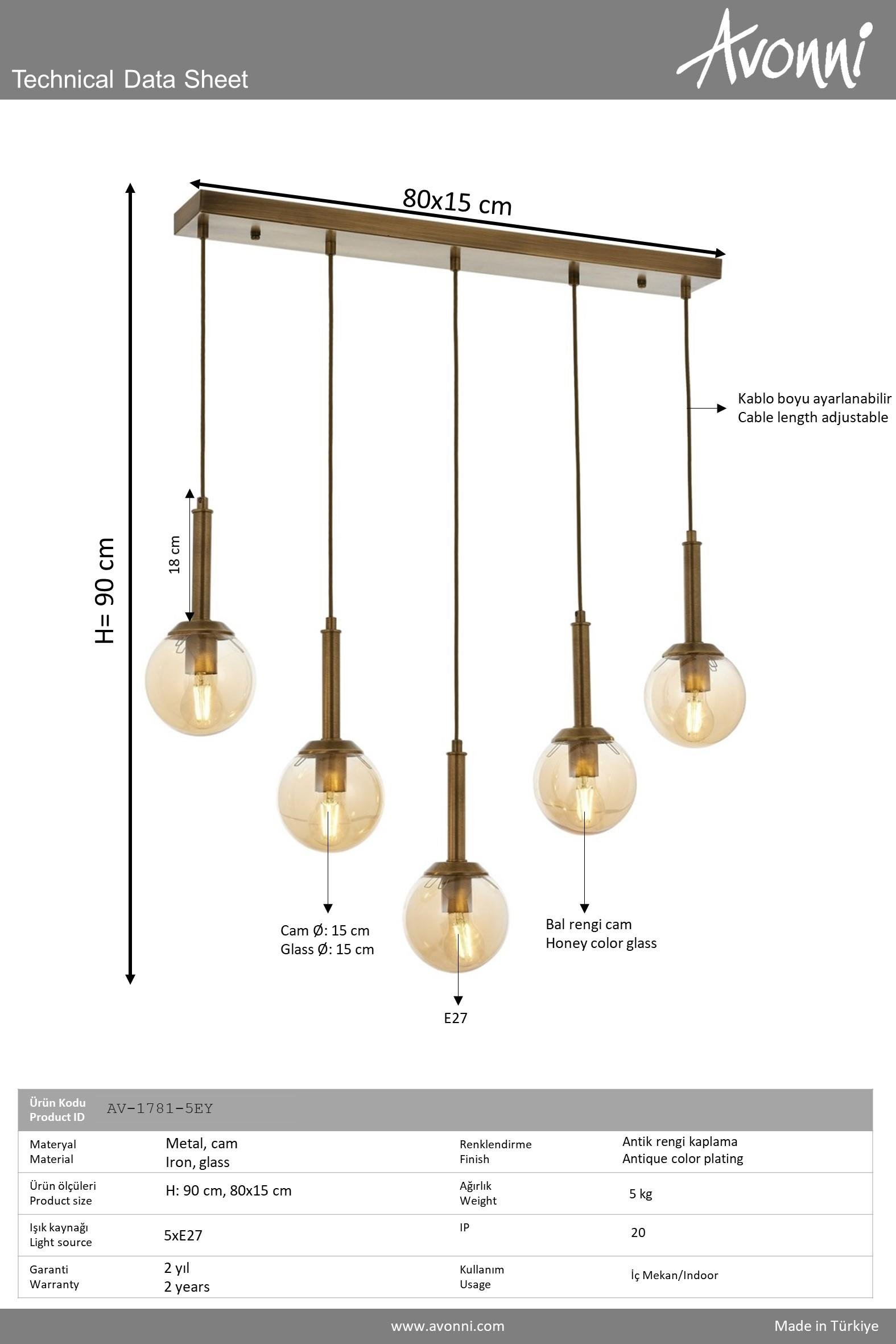Avonni, 1781 Ailesi Eskitme Kaplama Modern Avize 