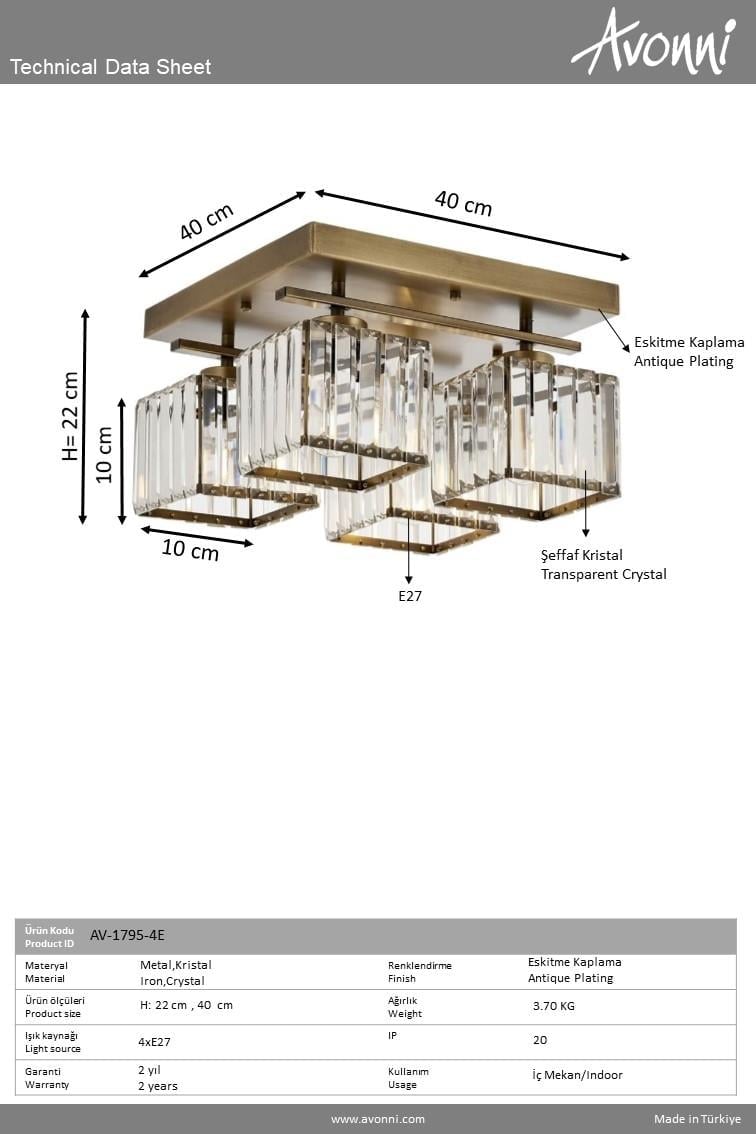 Avonni, 1795 Ailesi Eskitme Kaplama Modern Avize 
