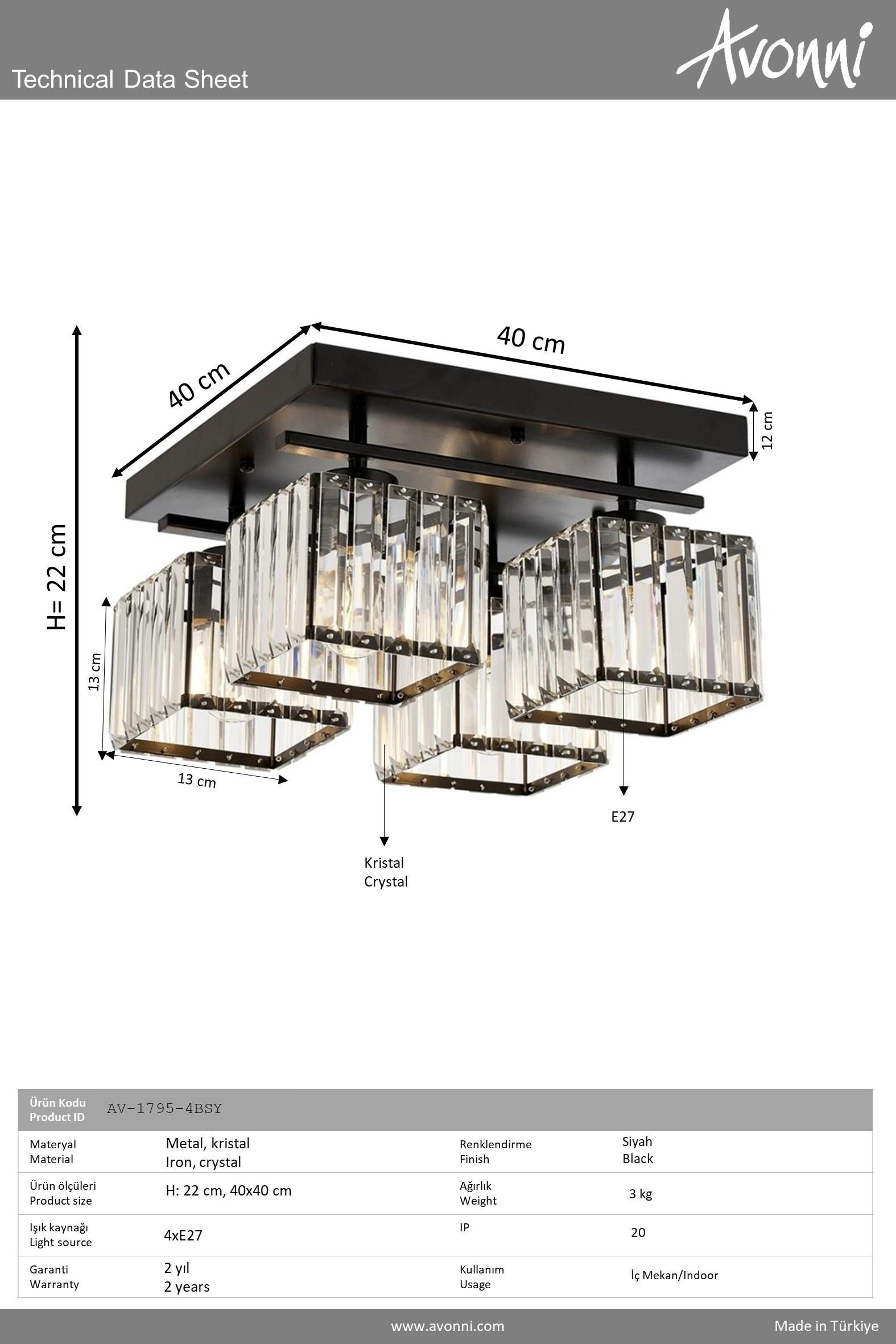 Avonni, 1795 Ailesi Eskitme/Siyah Boyalı Modern Avize 