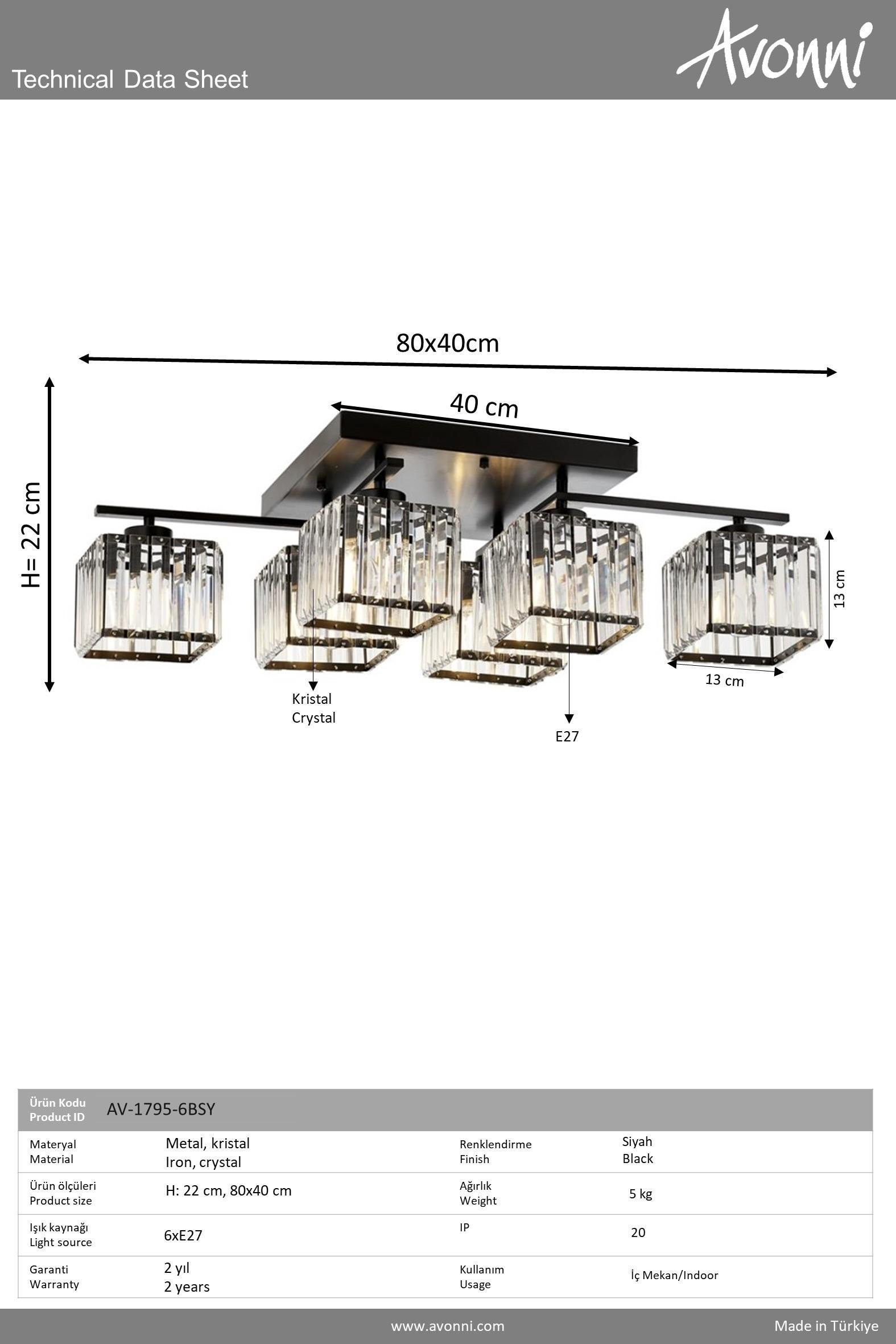 Avonni, 1795 Ailesi Eskitme/Siyah Boyalı Modern Avize 