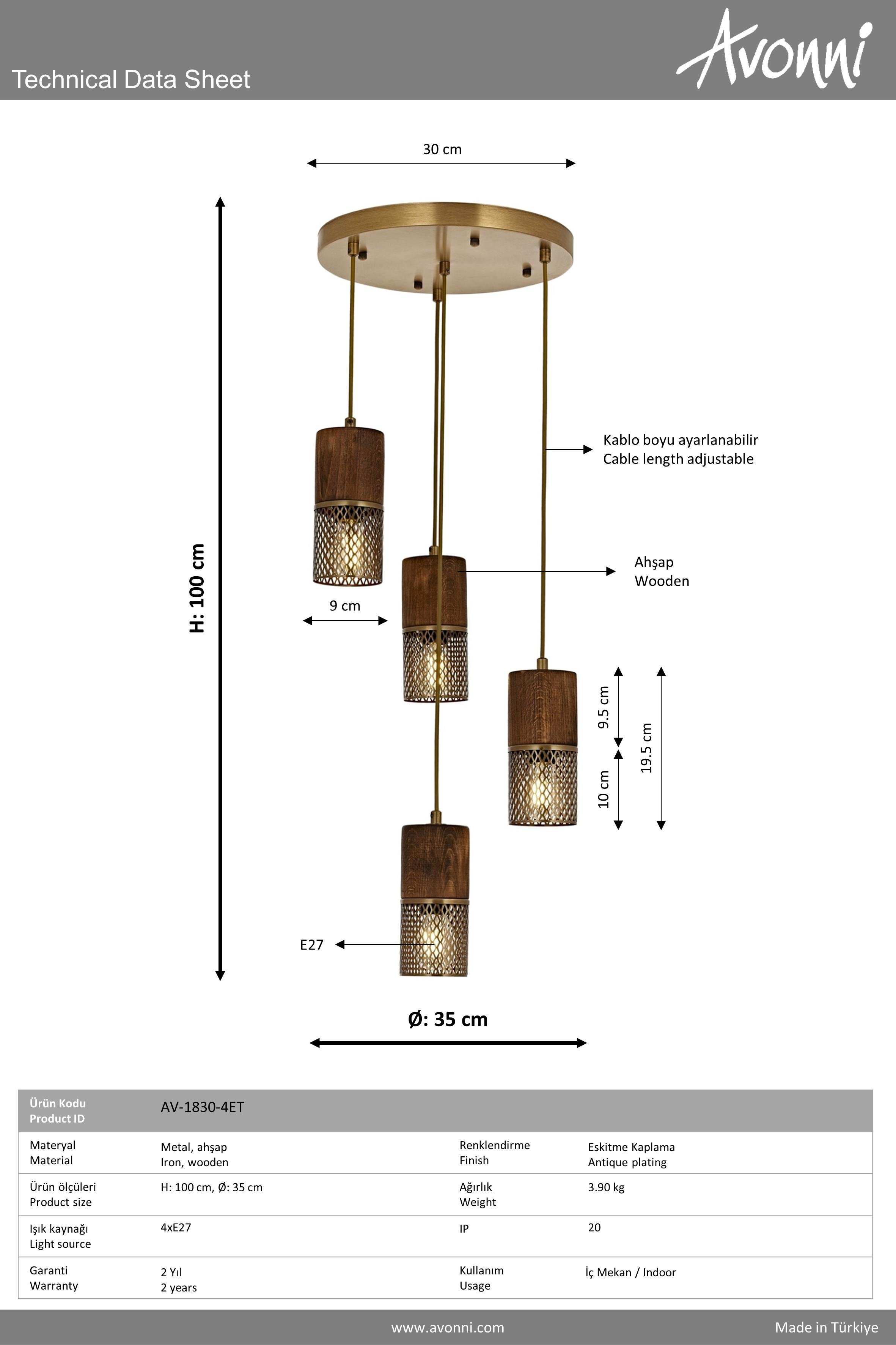 Avonni, 1830 Ailesi Eskitme Kaplama Sarkıt Avize 