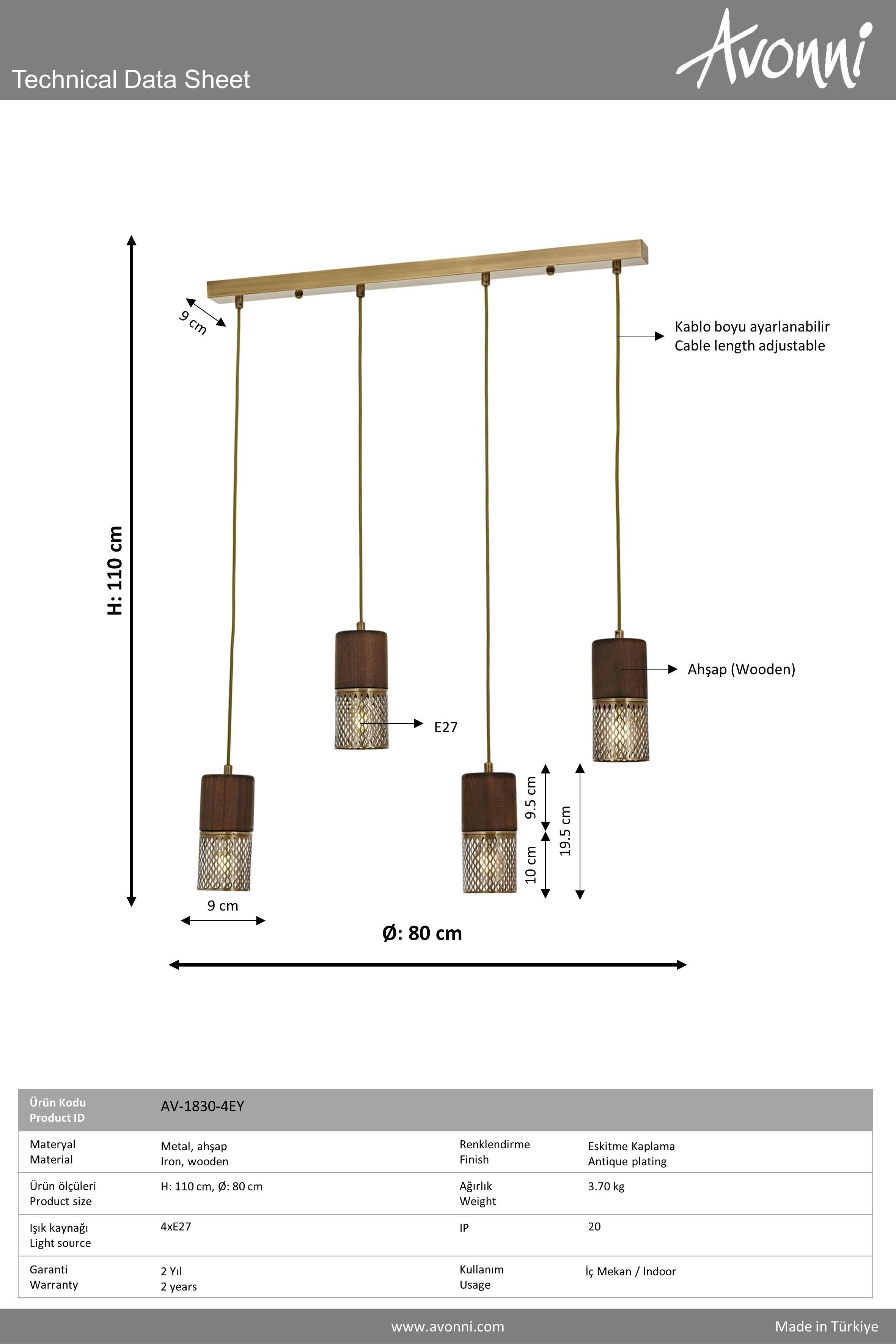 Avonni, 1830 Ailesi Eskitme Kaplama Sarkıt Avize 