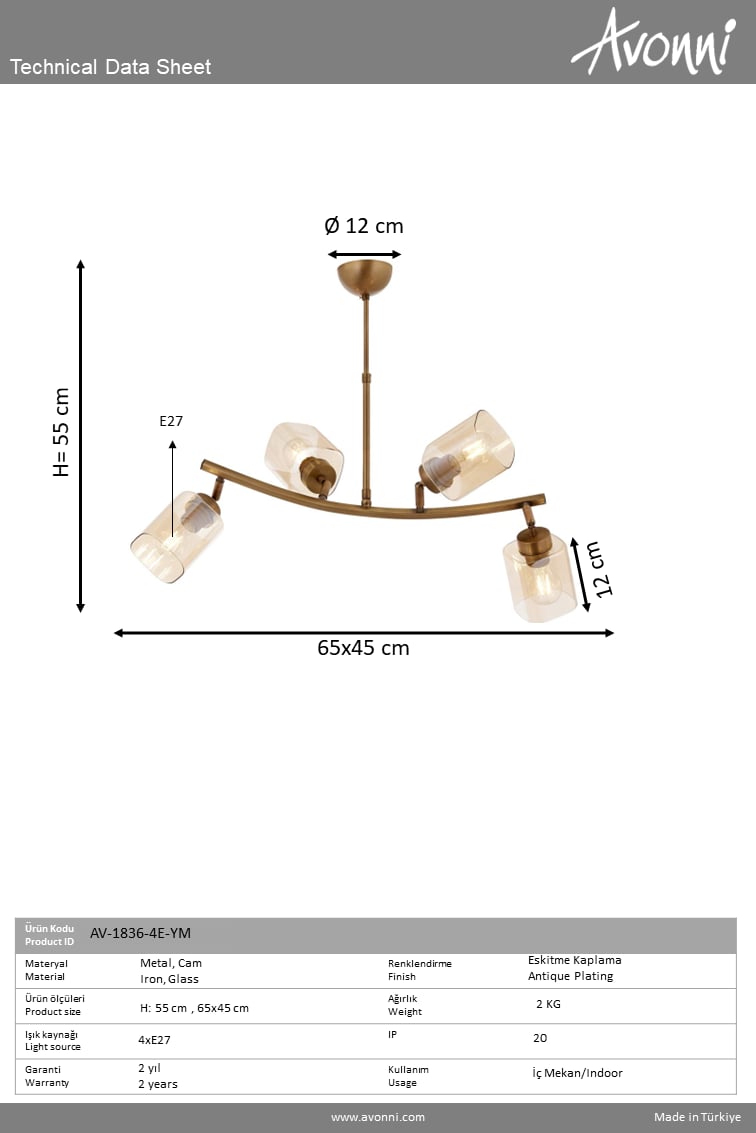 Avonni, 1836 Ailesi Eskitme Kaplama Plafonyer Avize