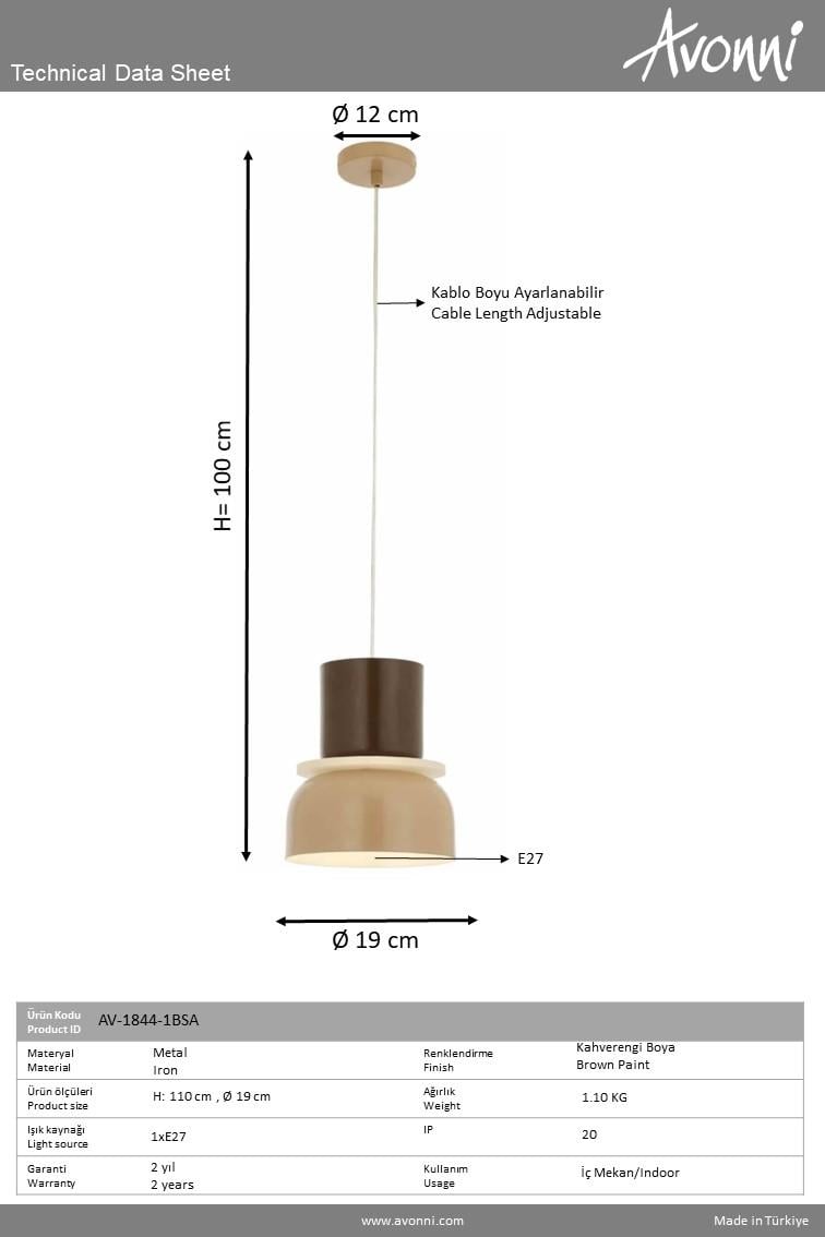 Avonni, 1844 Ailesi Sarı Boyalı Modern Avize 