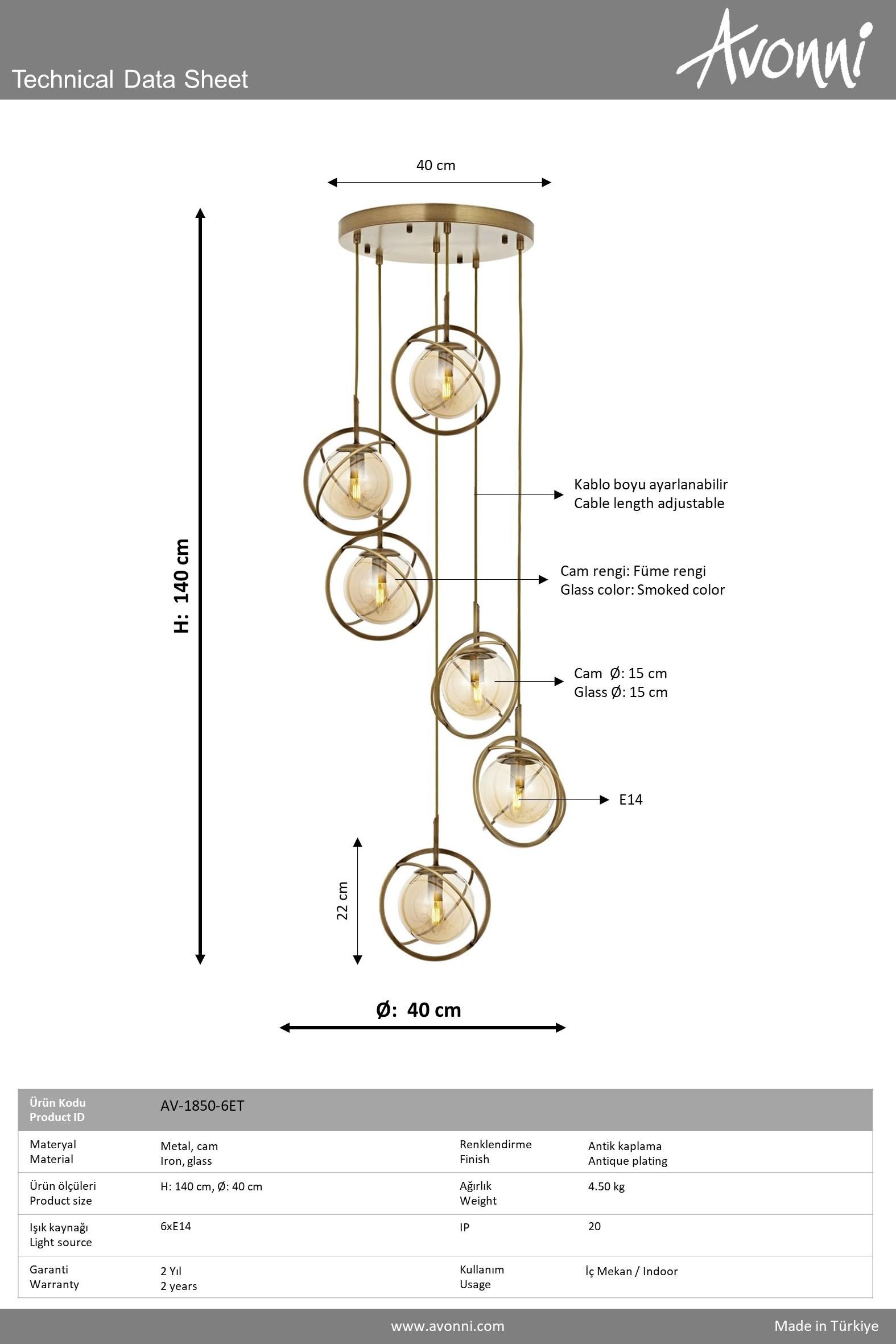 Avonni, 1850 Ailesi Eskitme Kaplama Modern Avize 